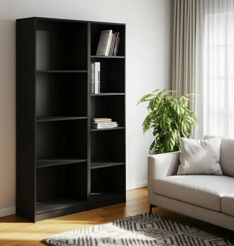 Set of Two Black Wood Multi Tier Bookcases Homeroots Office