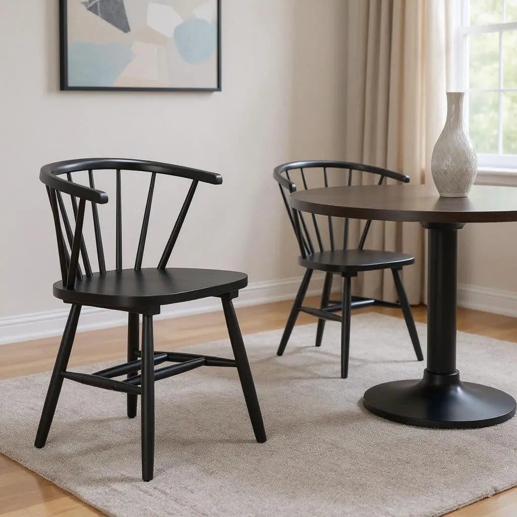 Set of Two Black Wood Open Back Dining Arm Chairs Homeroots Kitchen & Dining