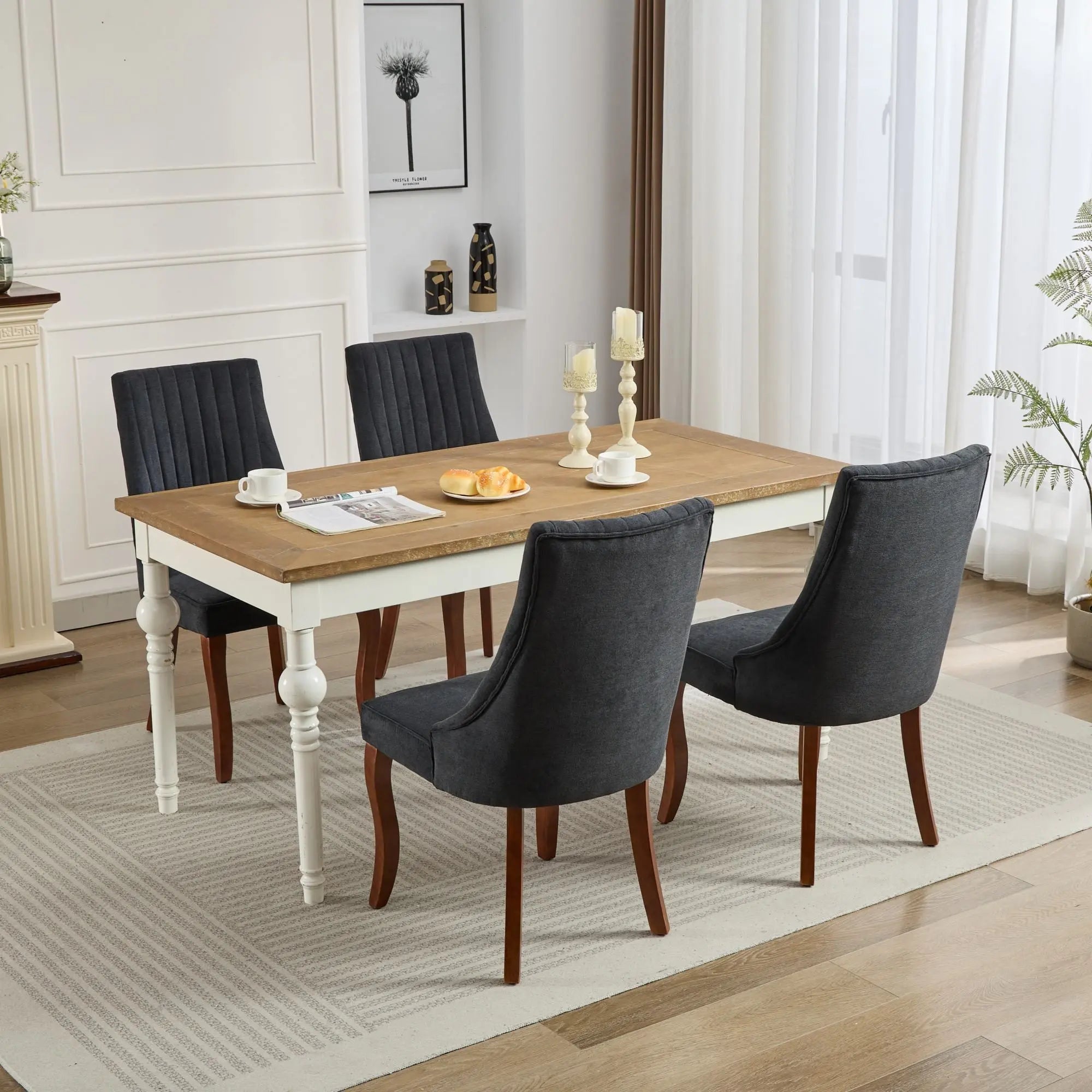 Set of Two Black and Brown Tufted Solid Wood Dining Side Chairs Homeroots Kitchen & Dining