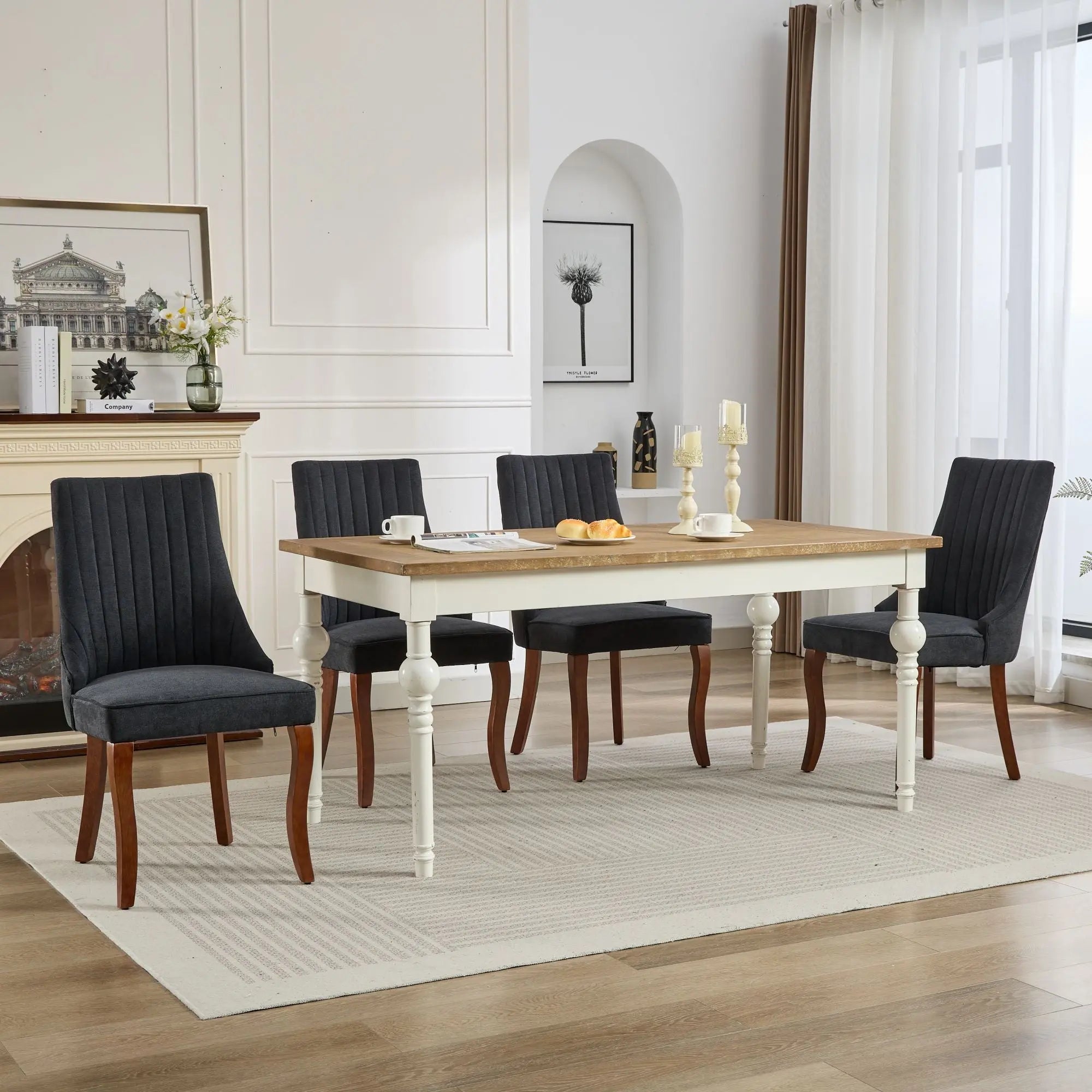 Set of Two Black and Brown Tufted Solid Wood Dining Side Chairs Homeroots Kitchen & Dining