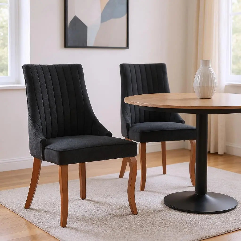 Set of Two Black and Brown Tufted Solid Wood Dining Side Chairs Homeroots Kitchen & Dining