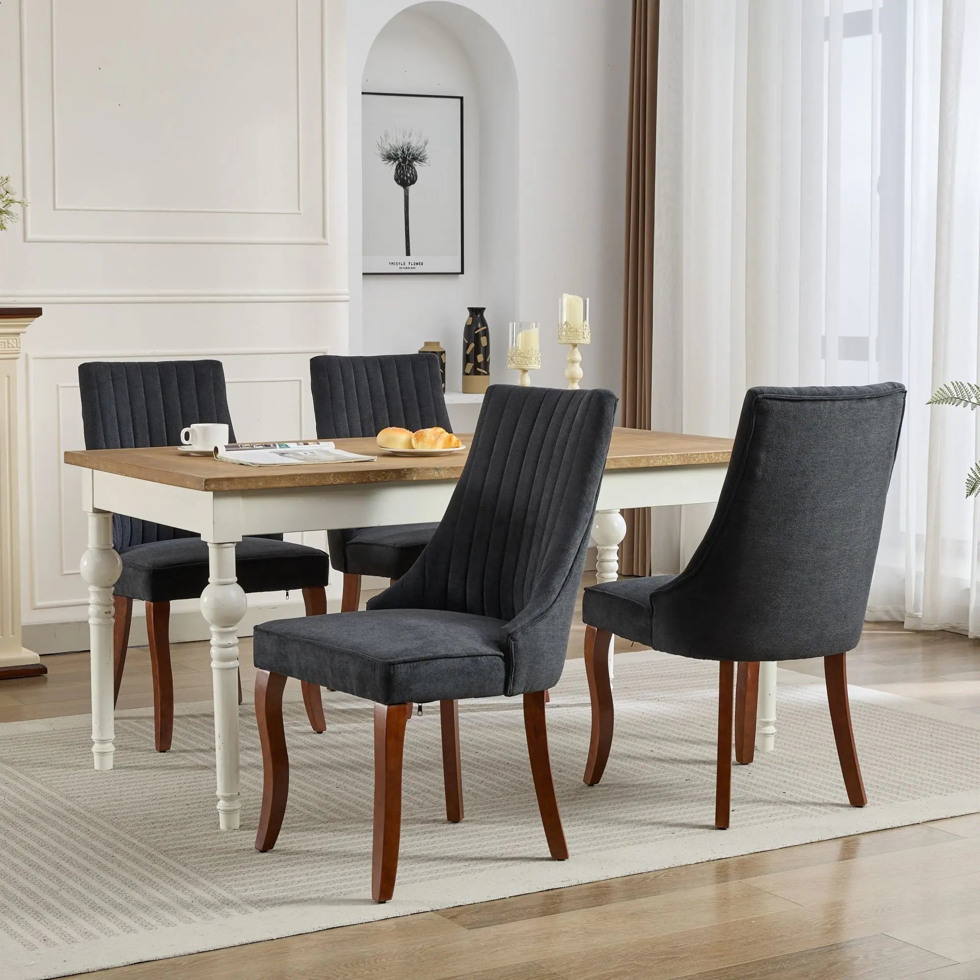 Set of Two Black and Brown Tufted Solid Wood Dining Side Chairs Homeroots Kitchen & Dining