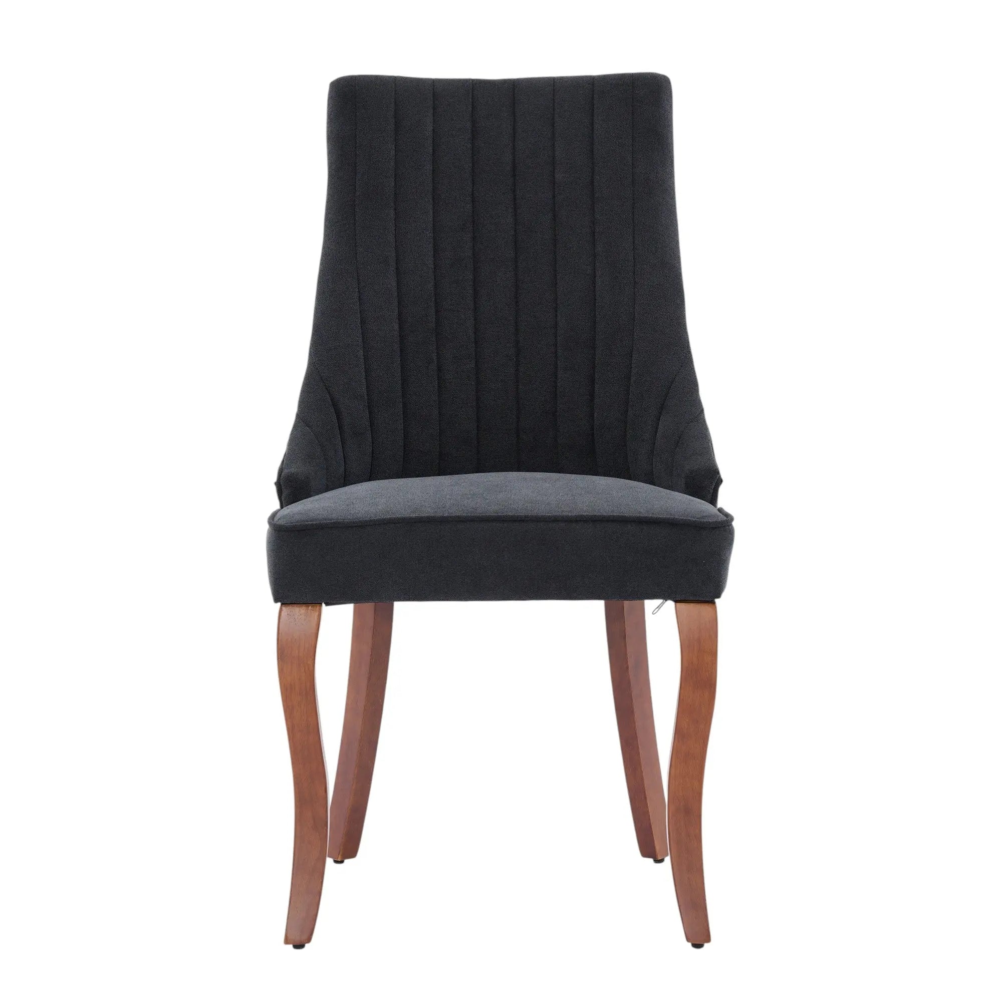 Set of Two Black and Brown Tufted Solid Wood Dining Side Chairs Homeroots Kitchen & Dining