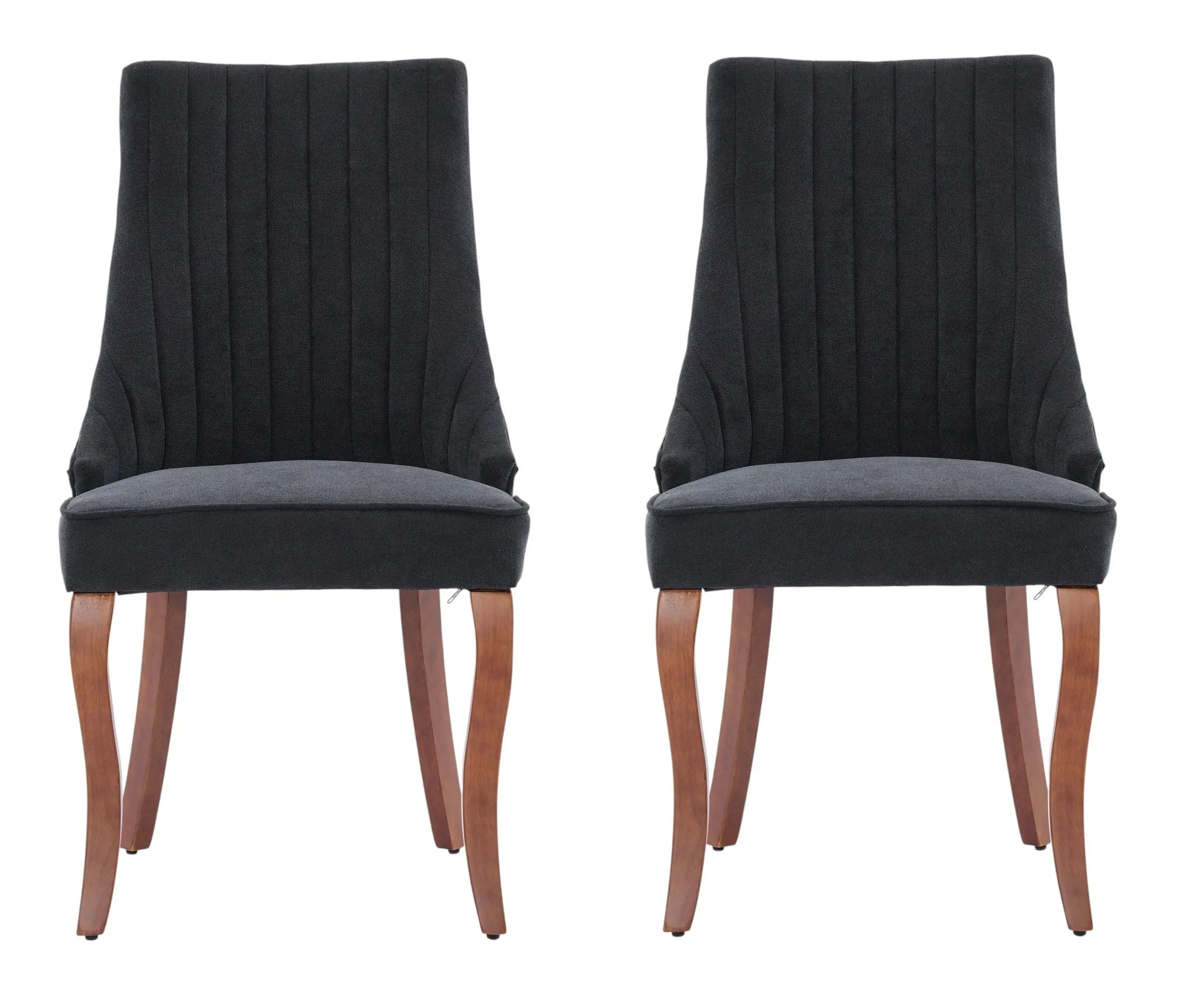 Set of Two Black and Brown Tufted Solid Wood Dining Side Chairs Homeroots Kitchen & Dining