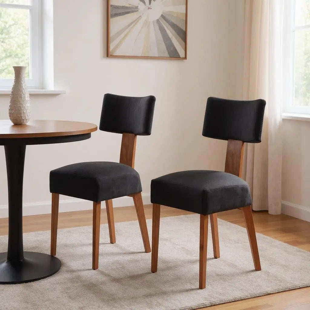 Set of Two Black and Brown Tufted Solid Wood Dining Side Chairs Homeroots Kitchen & Dining