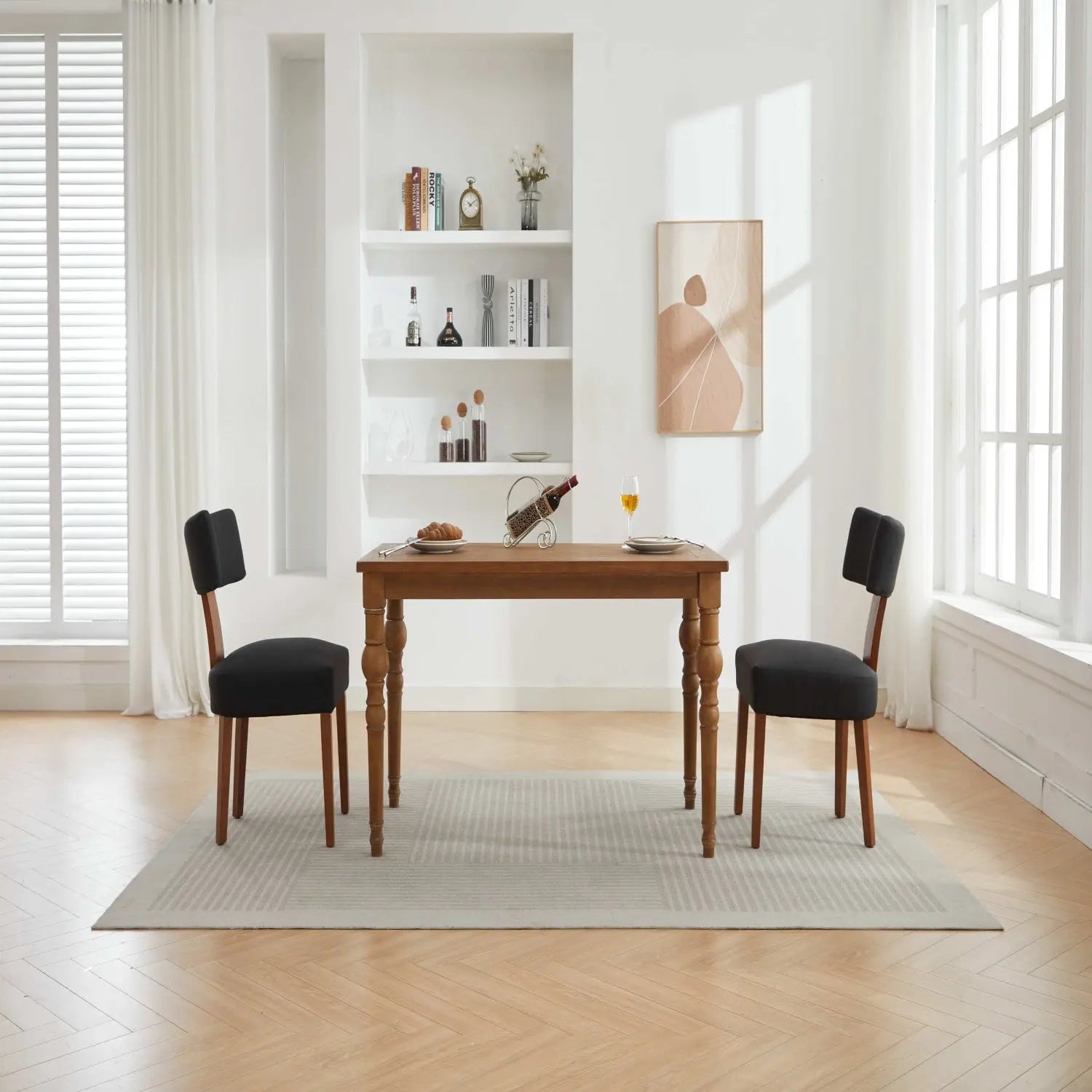 Set of Two Black and Brown Tufted Solid Wood Dining Side Chairs Homeroots Kitchen & Dining