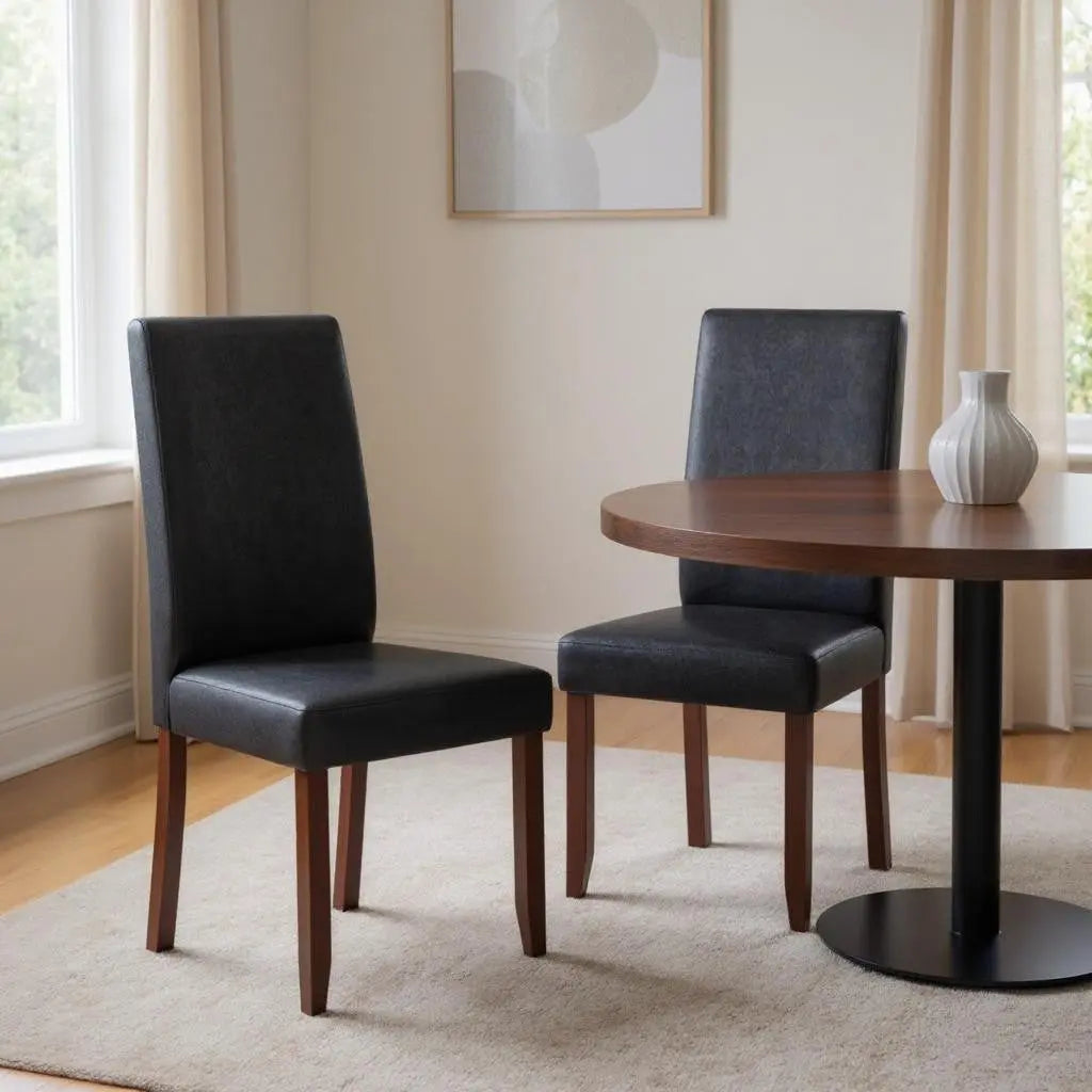 Set of Two Black and Brown Wood Dining Parsons Chairs Homeroots Kitchen & Dining