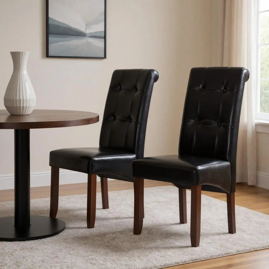 Set of Two Black and Brown Wood Dining Parsons Chairs Homeroots Kitchen & Dining