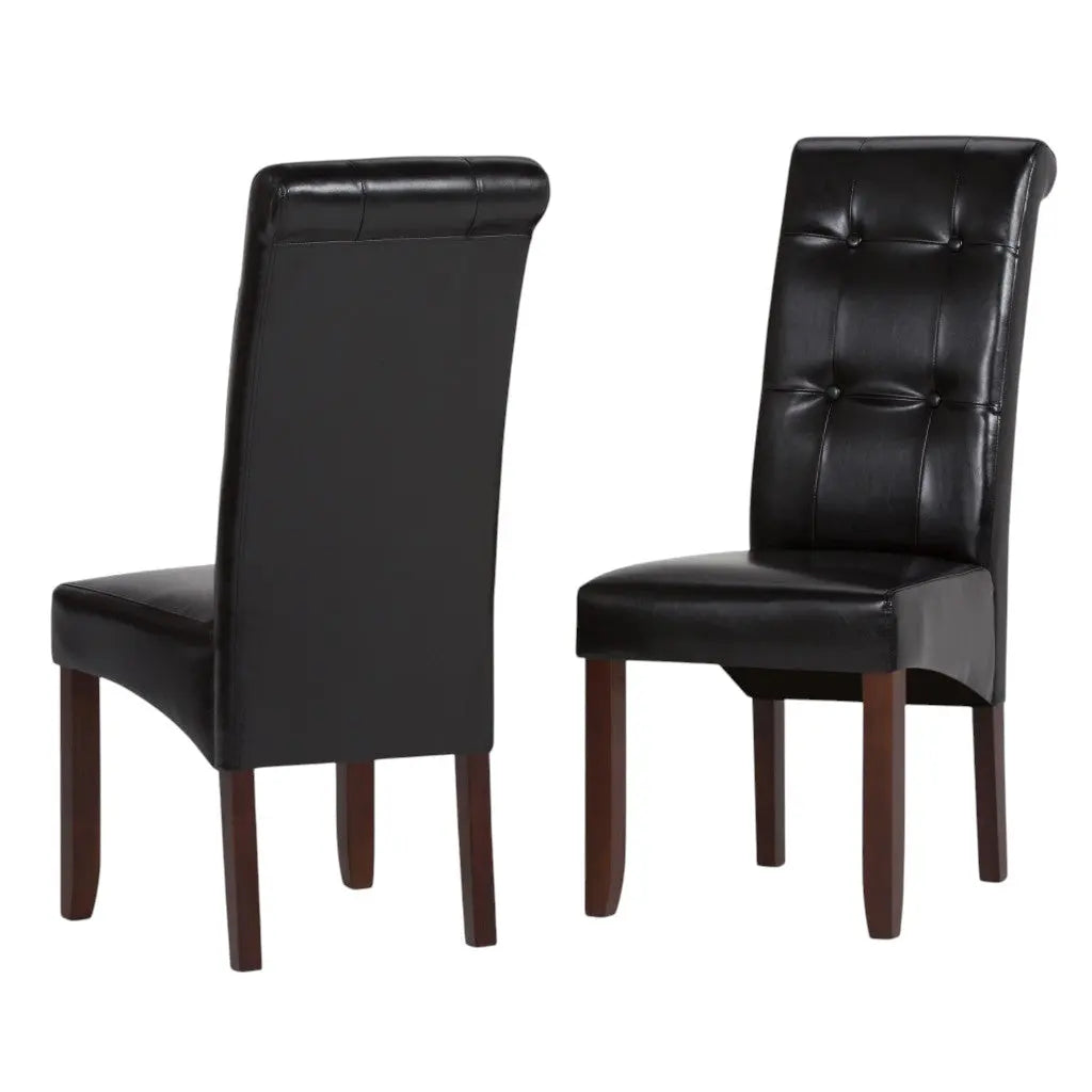 Set of Two Black and Brown Wood Dining Parsons Chairs Homeroots Kitchen & Dining