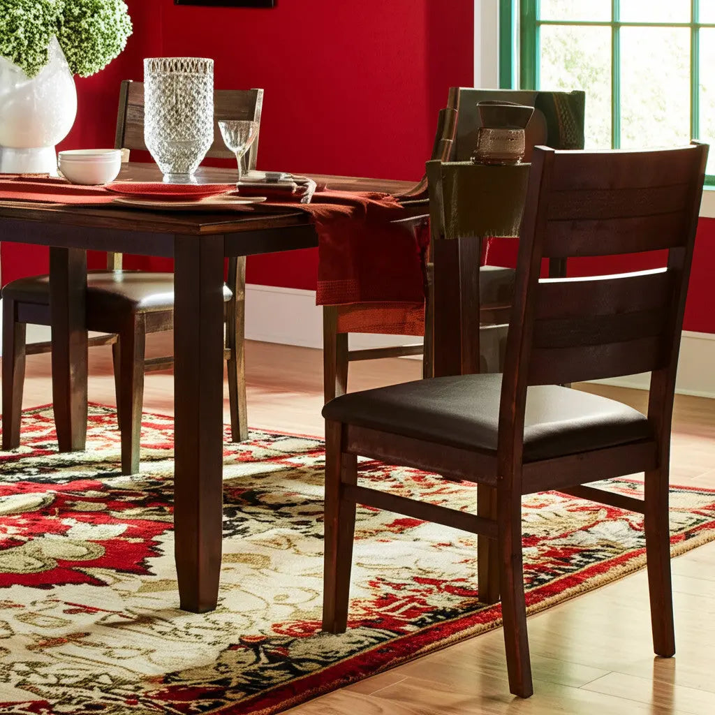 Set of Two Black and Dark Brown Upholstered Faux Leather Slat Back Dining Side Chairs Homeroots