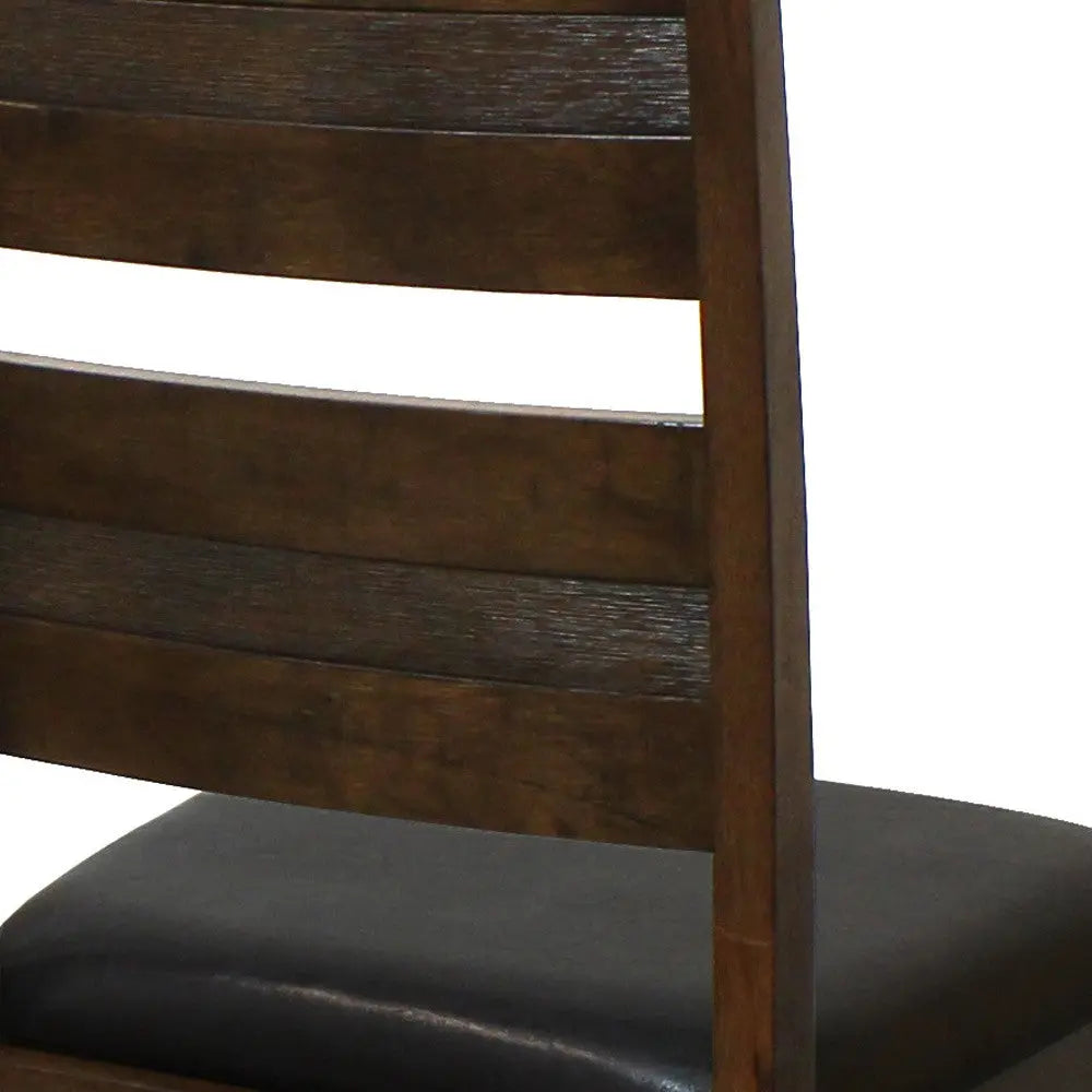 Set of Two Black and Dark Brown Upholstered Faux Leather Slat Back Dining Side Chairs Homeroots