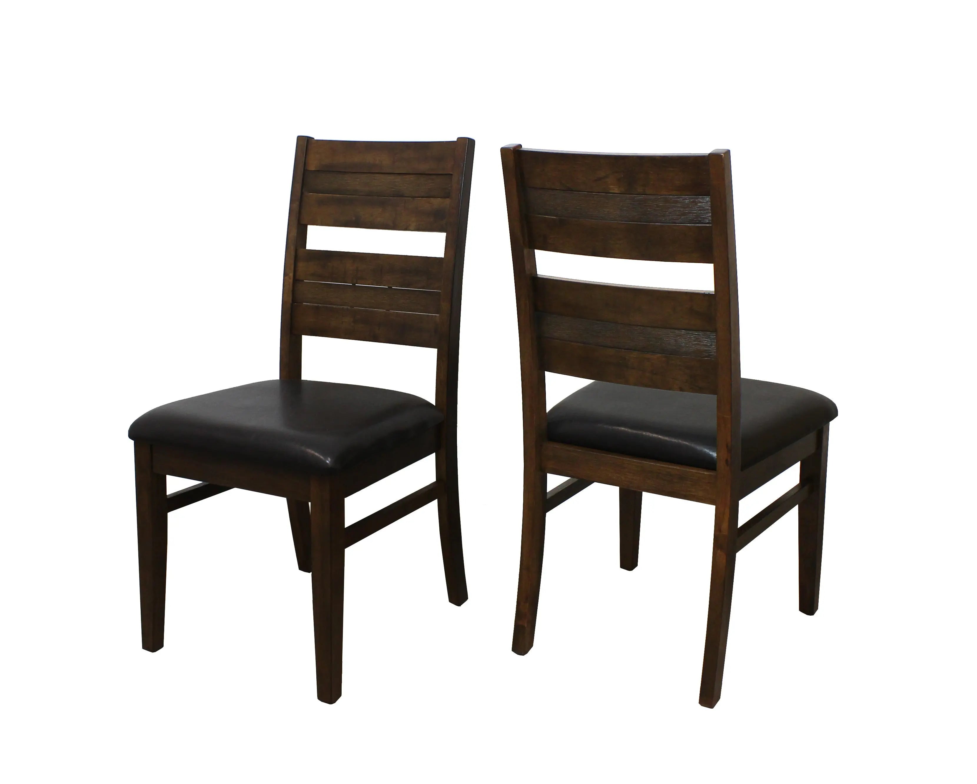 Set of Two Black and Dark Brown Upholstered Faux Leather Slat Back Dining Side Chairs Homeroots