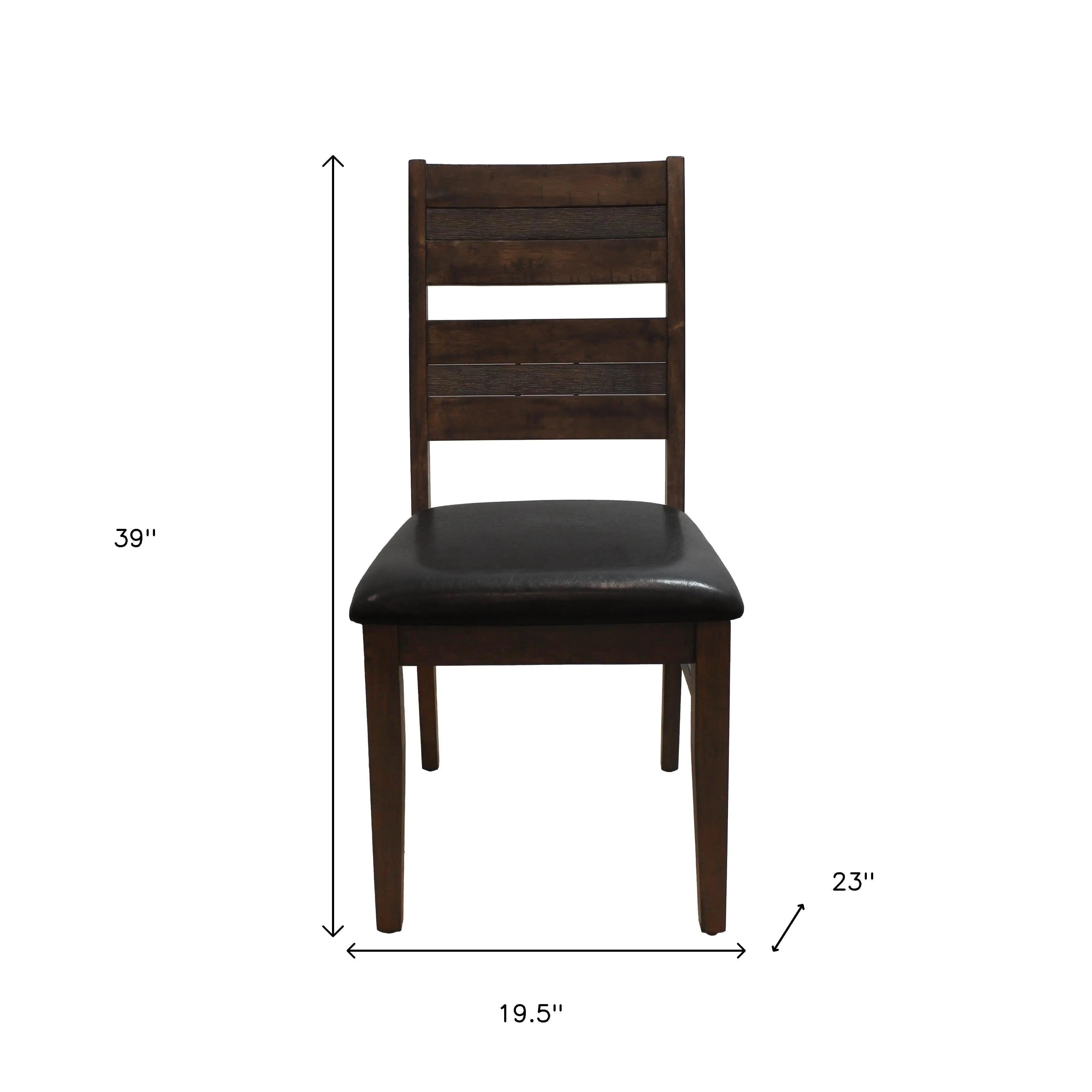 Set of Two Black and Dark Brown Upholstered Faux Leather Slat Back Dining Side Chairs Homeroots