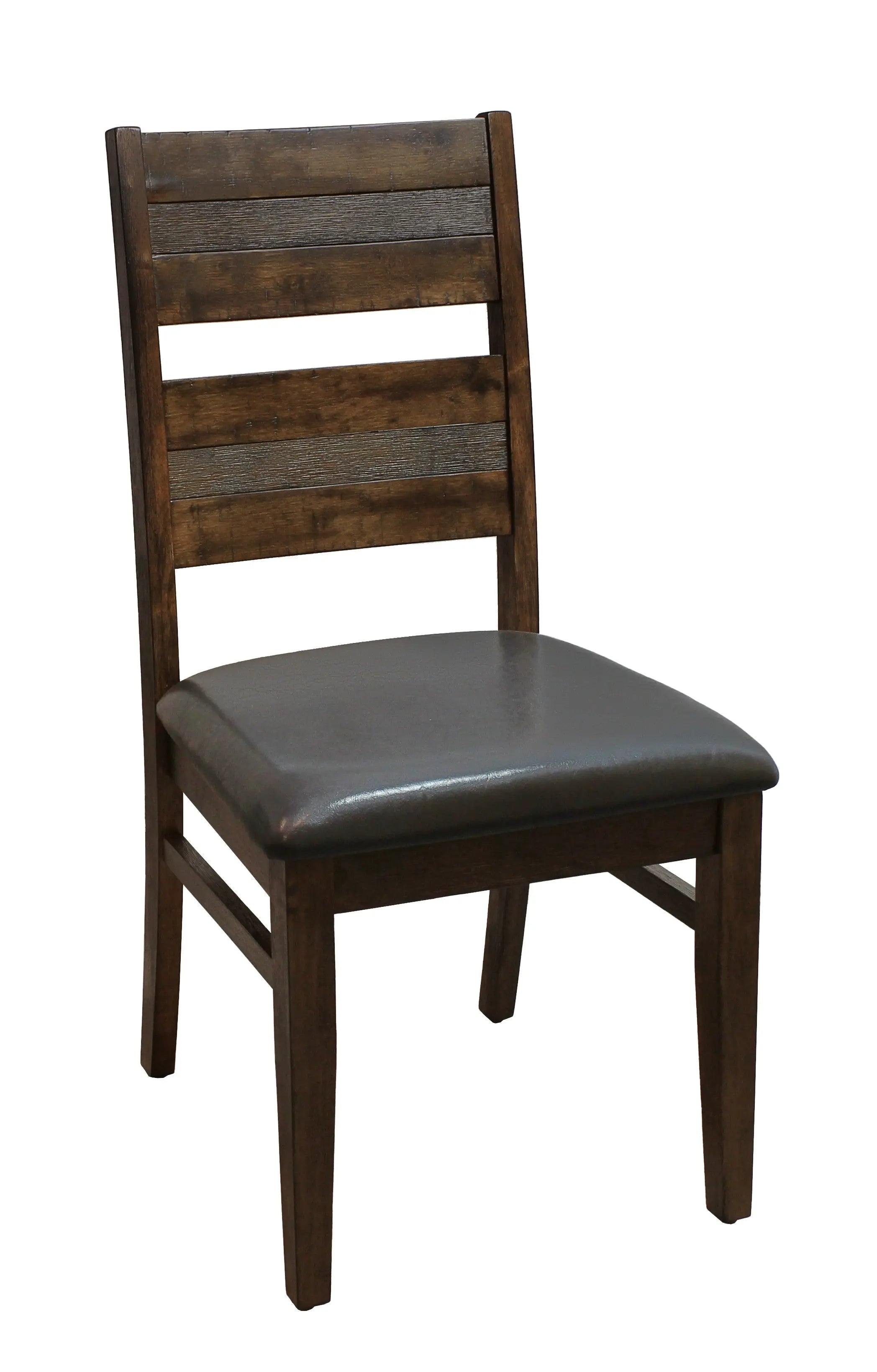 Set of Two Black and Dark Brown Upholstered Faux Leather Slat Back Dining Side Chairs Homeroots