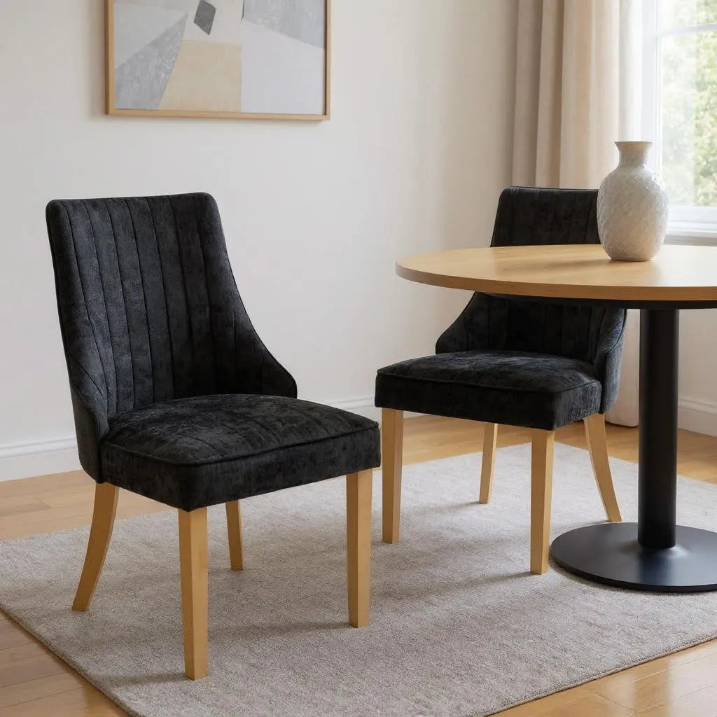 Set of Two Black and Gold Tufted Dining Side Chairs Homeroots Kitchen & Dining