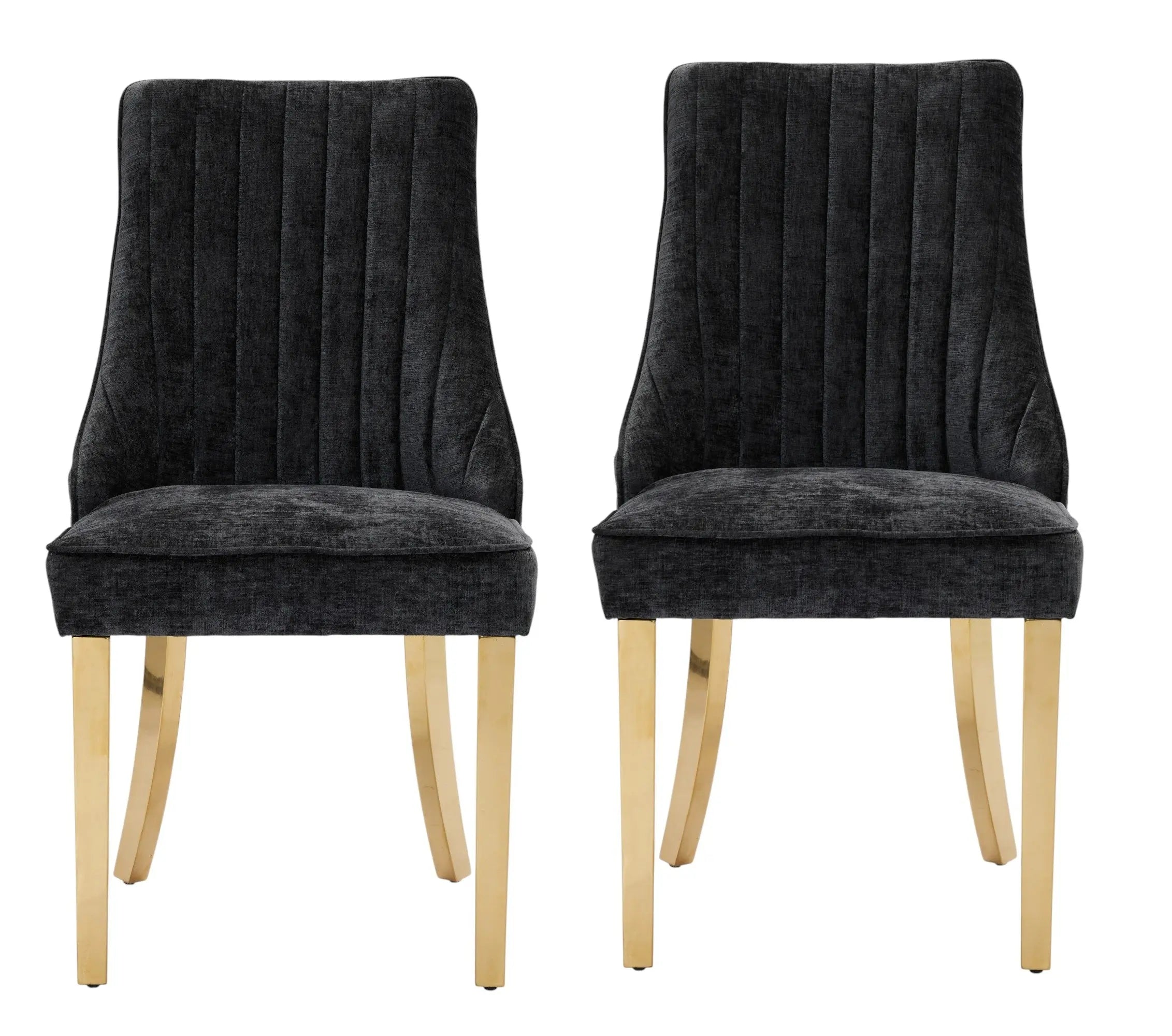 Set of Two Black and Gold Tufted Dining Side Chairs Homeroots Kitchen & Dining