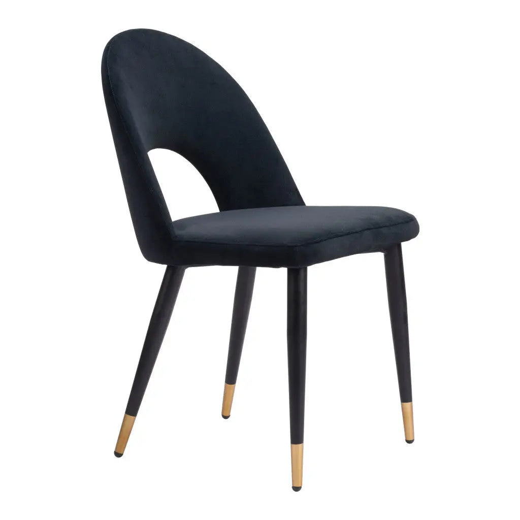 Set of Two Black and Gold Upholstered Velvet Open Back Dining Side Chairs - GreatEagleInc