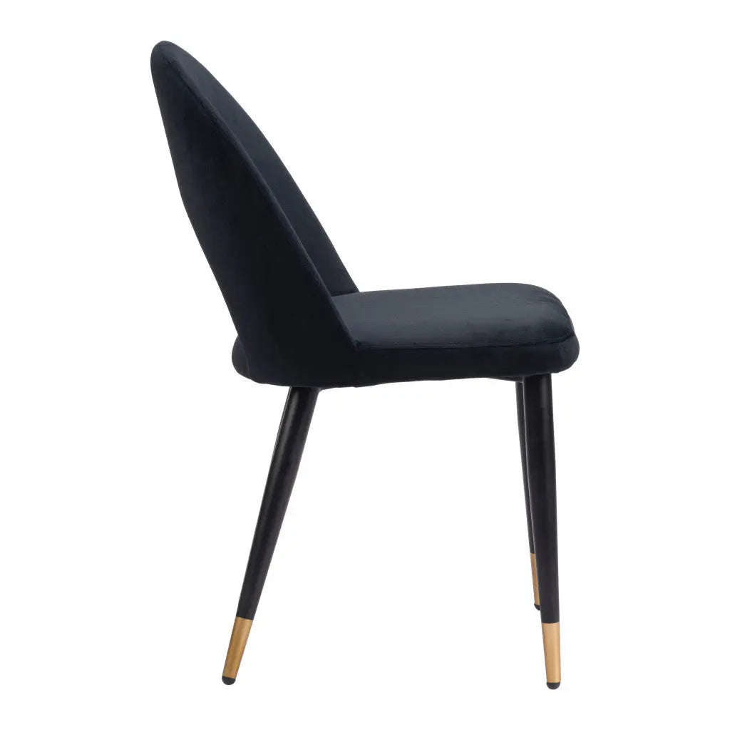 Set of Two Black and Gold Upholstered Velvet Open Back Dining Side Chairs - GreatEagleInc