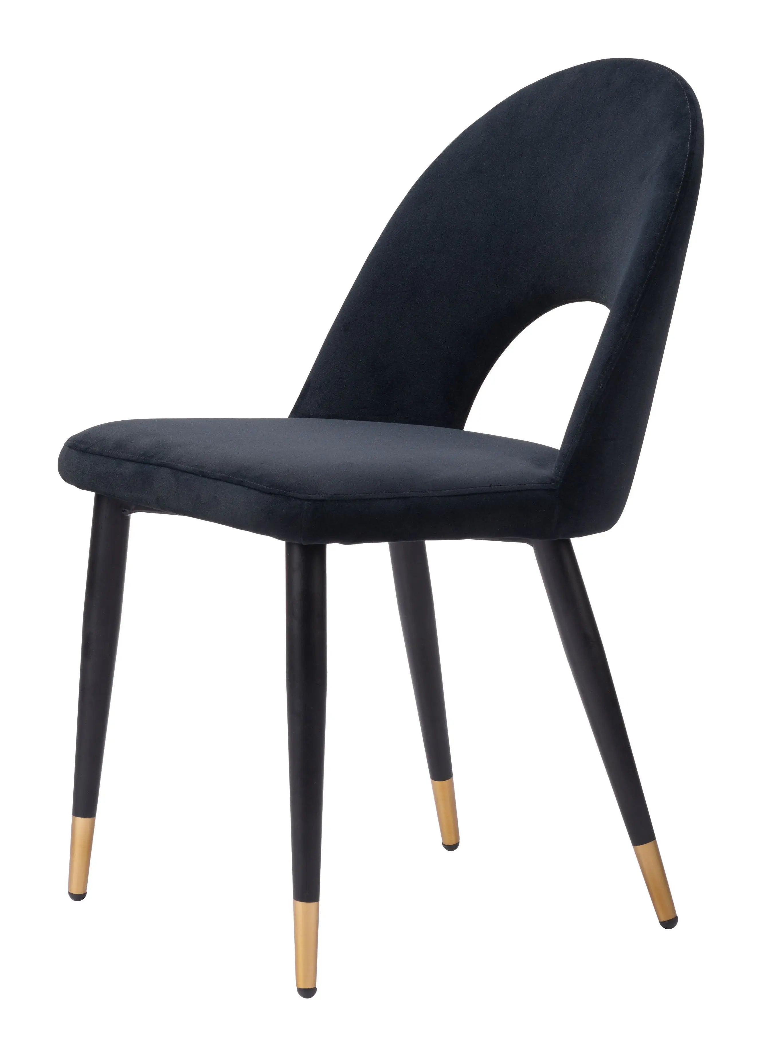 Set of Two Black and Gold Upholstered Velvet Open Back Dining Side Chairs - GreatEagleInc