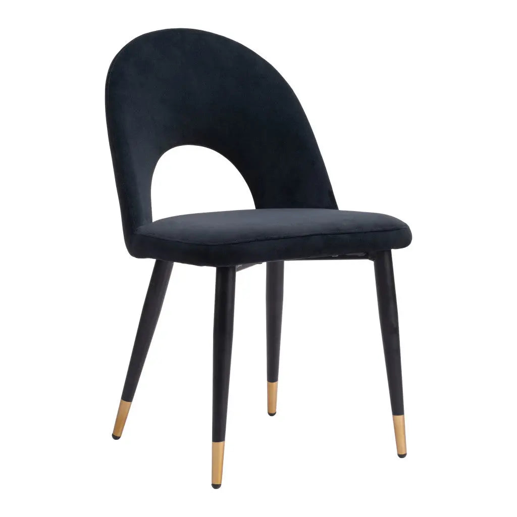 Set of Two Black and Gold Upholstered Velvet Open Back Dining Side Chairs - GreatEagleInc