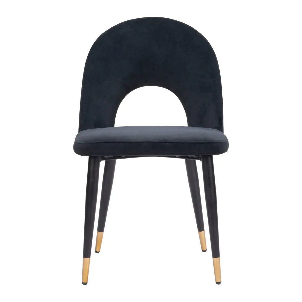 Set of Two Black and Gold Upholstered Velvet Open Back Dining Side Chairs - GreatEagleInc