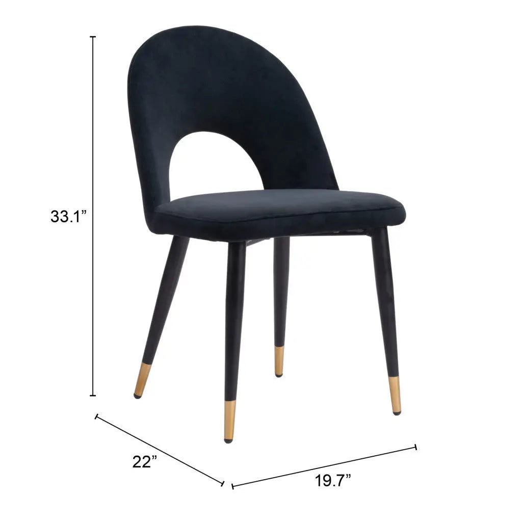 Set of Two Black and Gold Upholstered Velvet Open Back Dining Side Chairs - GreatEagleInc