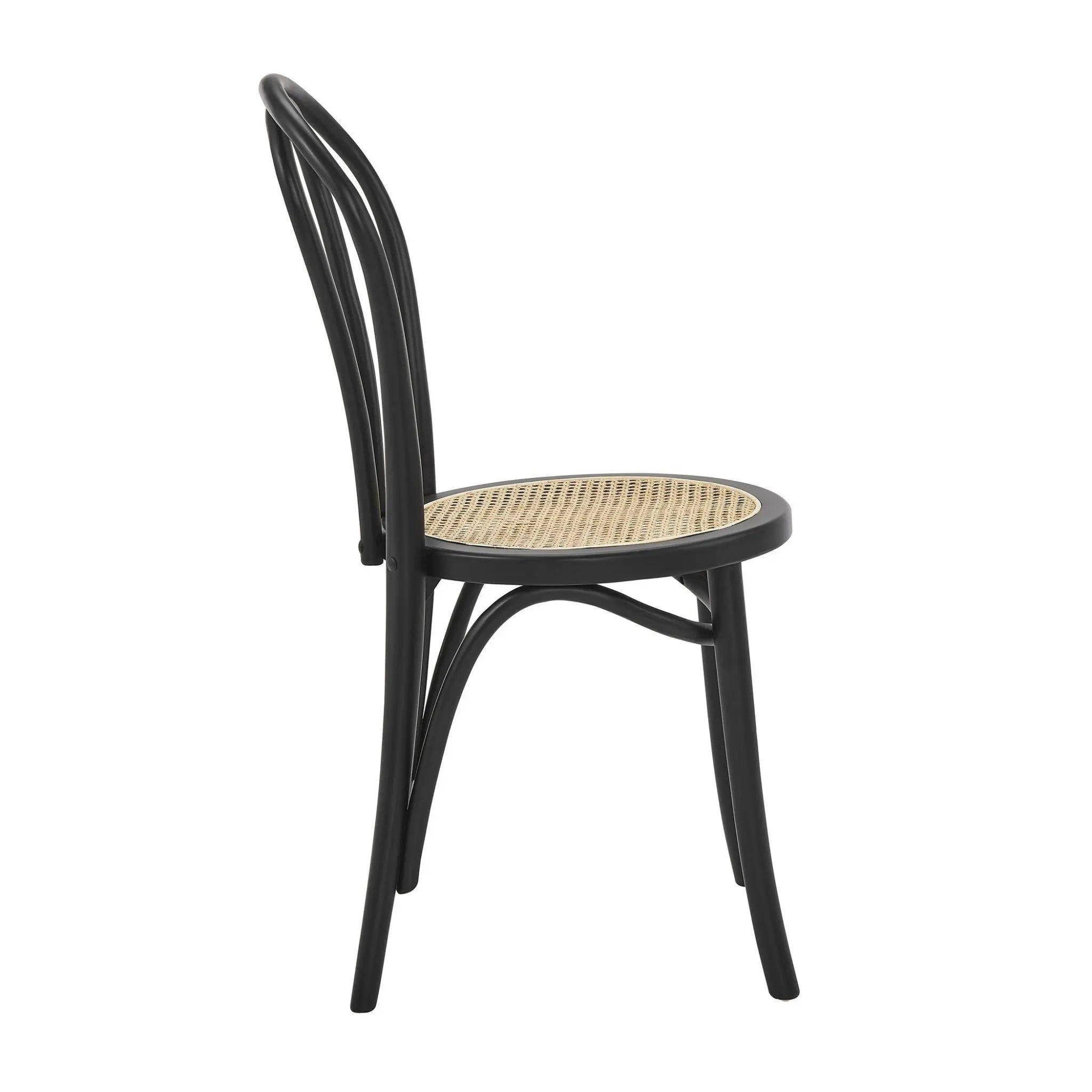 Set of Two Black and Natural Solid Wood And Rattan Curved Back Dining Side Chairs Homeroots Kitchen & Dining