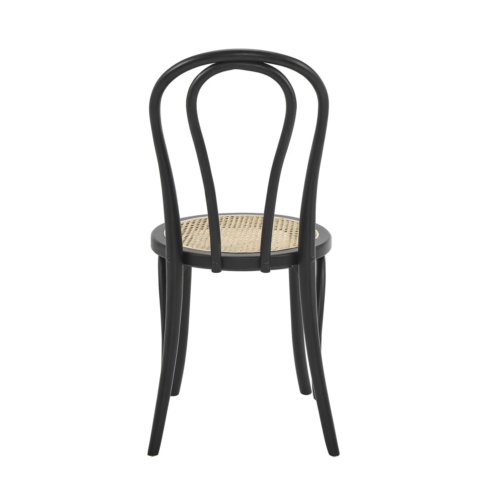Set of Two Black and Natural Solid Wood And Rattan Curved Back Dining Side Chairs Homeroots Kitchen & Dining