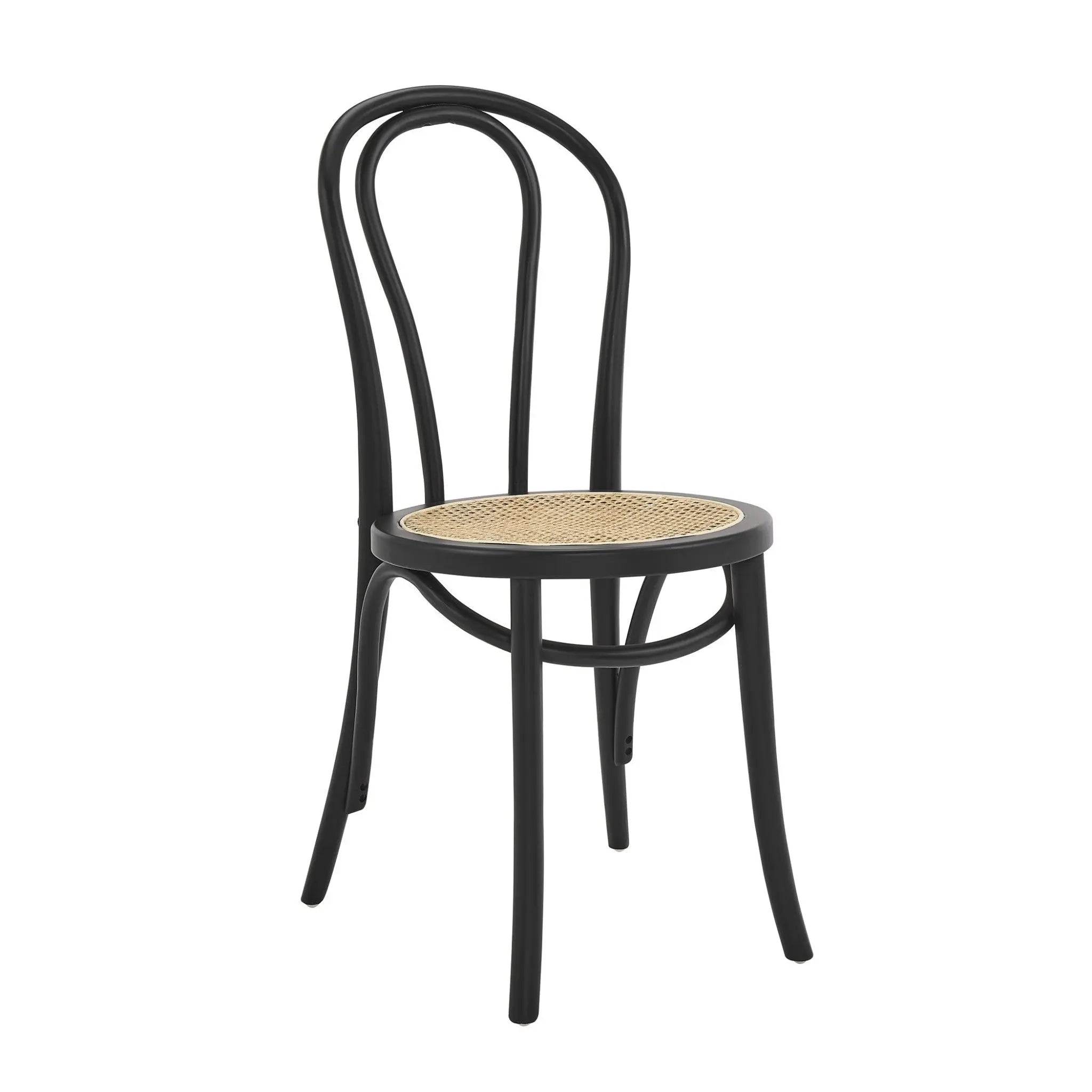 Set of Two Black and Natural Solid Wood And Rattan Curved Back Dining Side Chairs Homeroots Kitchen & Dining