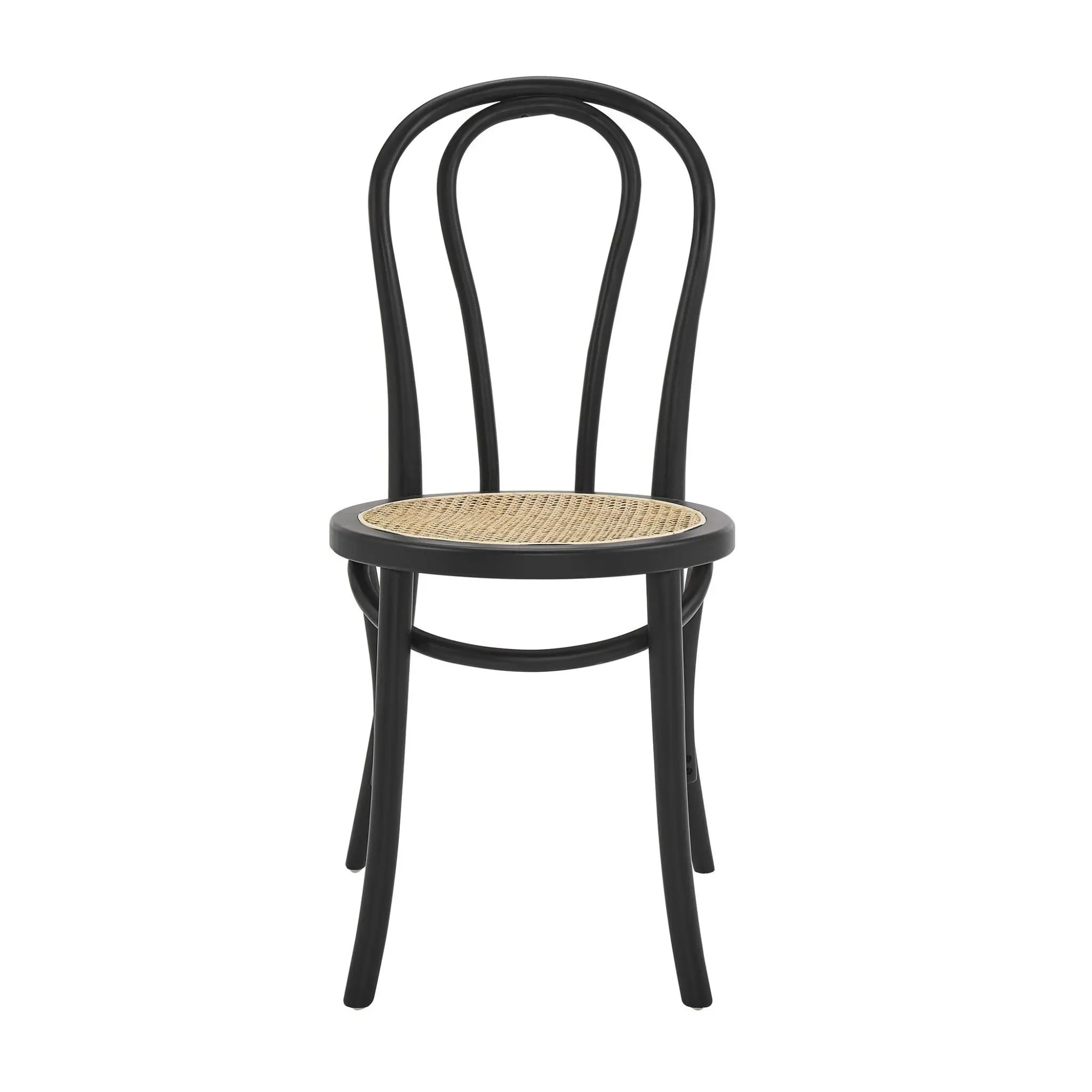 Set of Two Black and Natural Solid Wood And Rattan Curved Back Dining Side Chairs Homeroots Kitchen & Dining