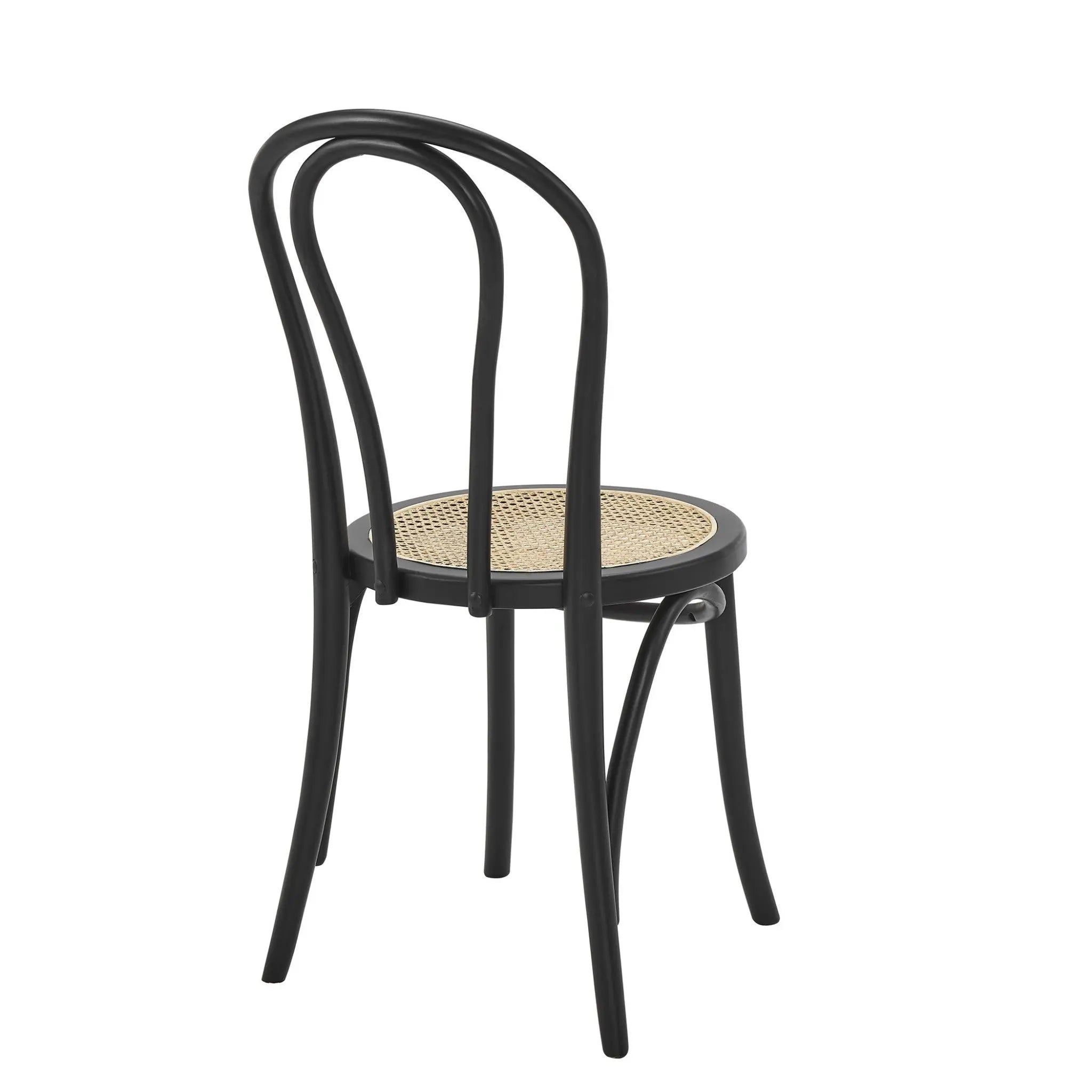 Set of Two Black and Natural Solid Wood And Rattan Curved Back Dining Side Chairs Homeroots Kitchen & Dining