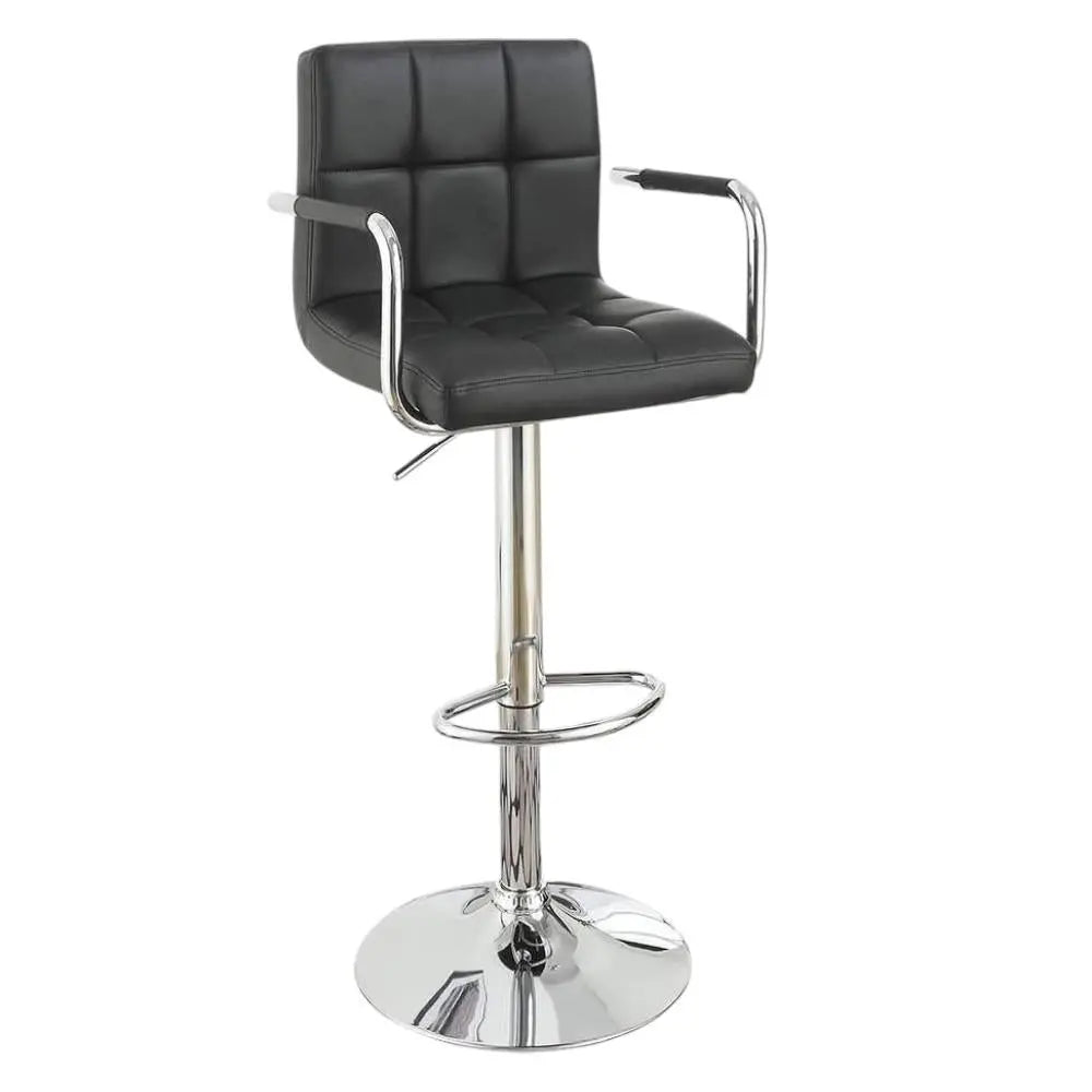 Set of Two Black and Silver Faux Leather and Aluminum Swivel Bar Chairs Homeroots Living Room