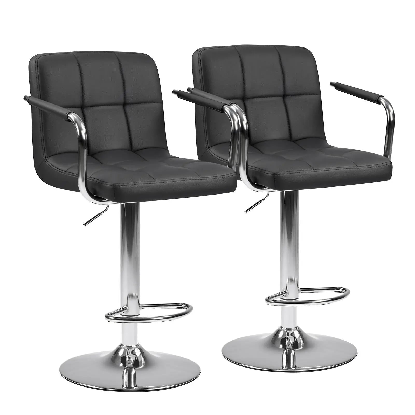 Set of Two Black and Silver Faux Leather and Aluminum Swivel Bar Chairs Homeroots Living Room