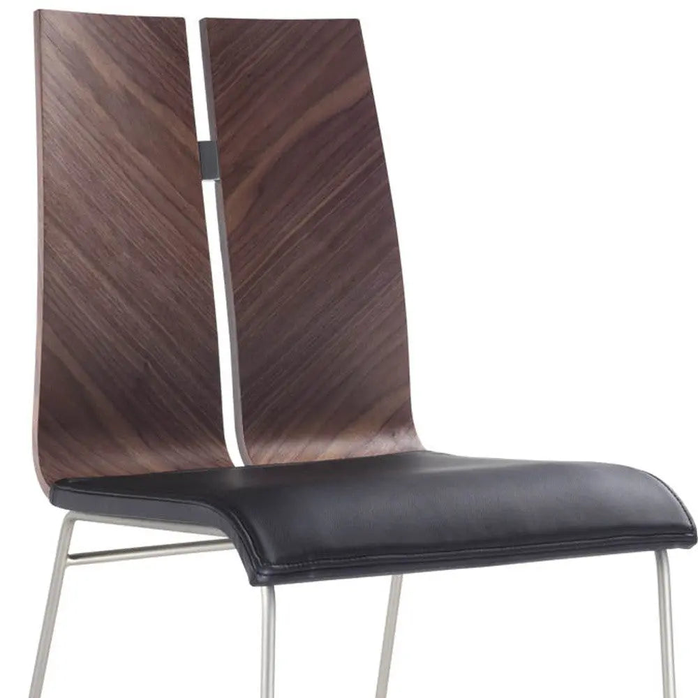 Set of Two Black and Silver Upholstered Faux Leather Dining Side Chairs Homeroots Kitchen & Dining