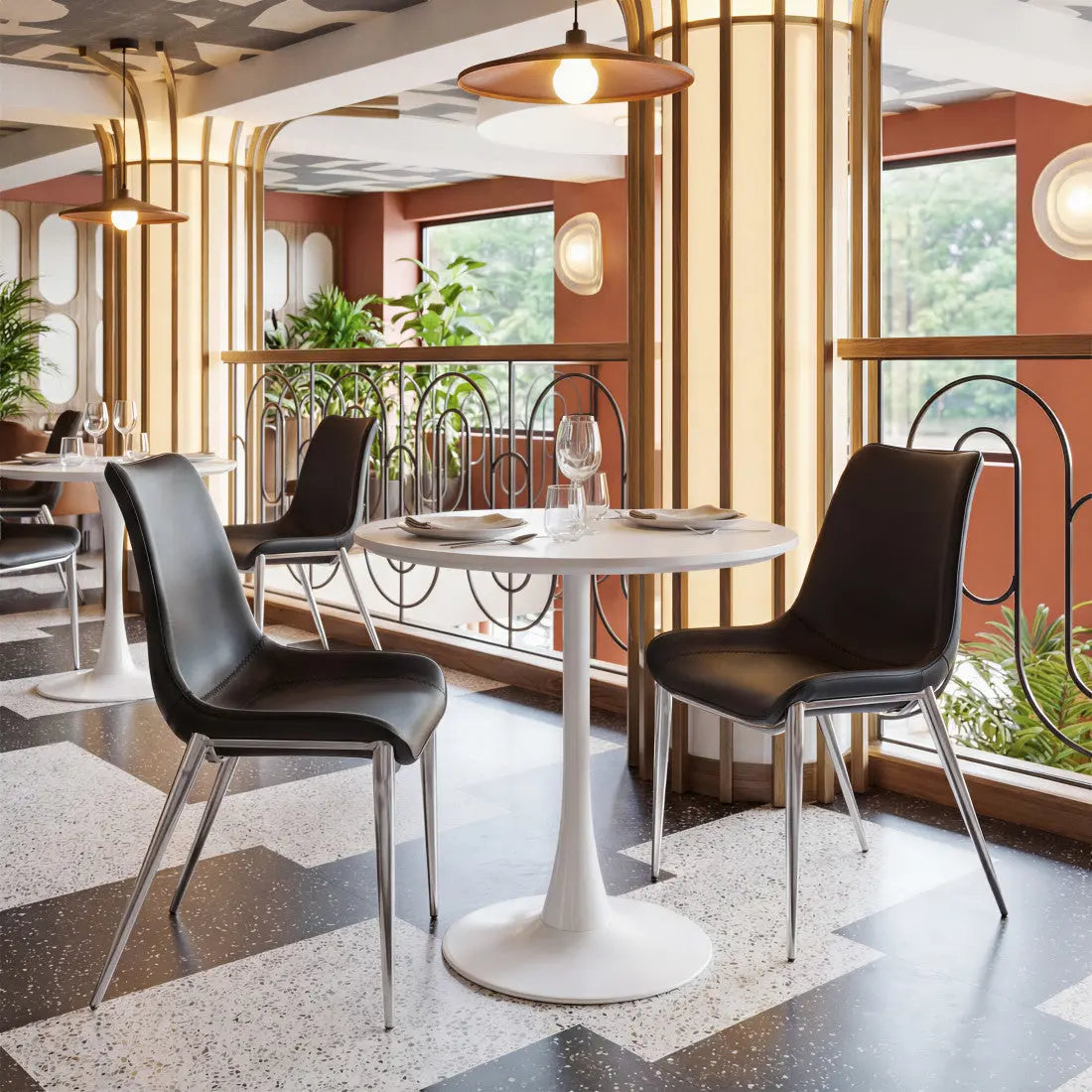 Set of Two Black and Silver Upholstered Faux Leather Dining Side Chairs Homeroots Kitchen & Dining