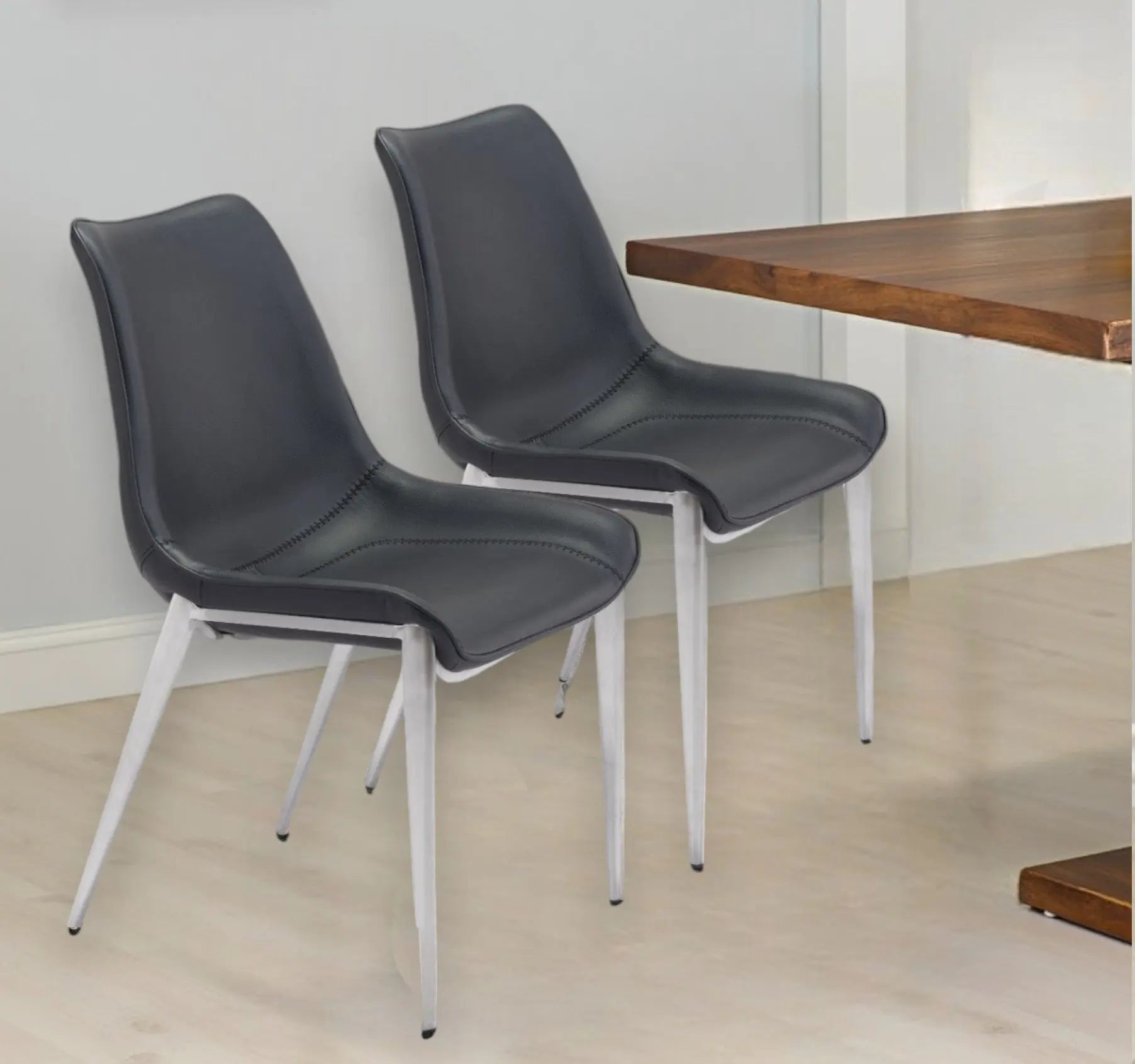 Set of Two Black and Silver Upholstered Faux Leather Dining Side Chairs Homeroots Kitchen & Dining