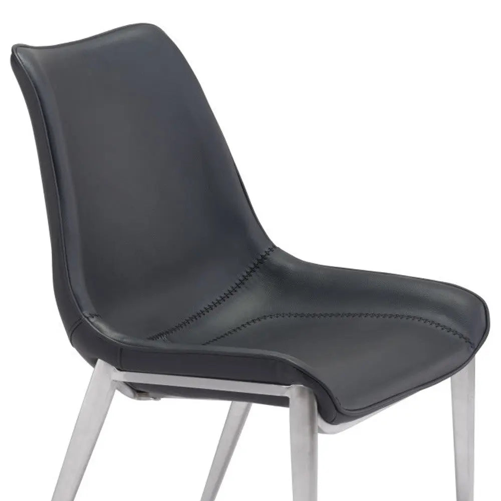 Set of Two Black and Silver Upholstered Faux Leather Dining Side Chairs Homeroots Kitchen & Dining