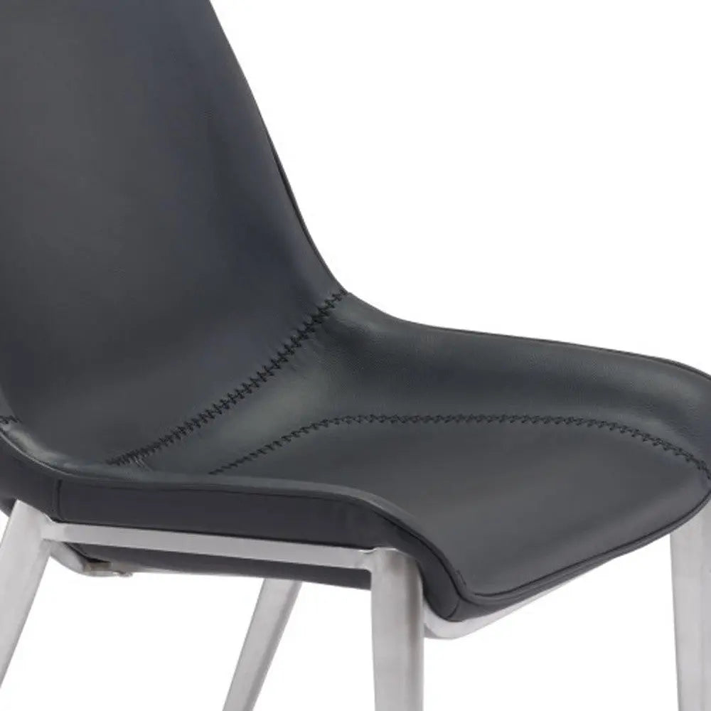 Set of Two Black and Silver Upholstered Faux Leather Dining Side Chairs Homeroots Kitchen & Dining