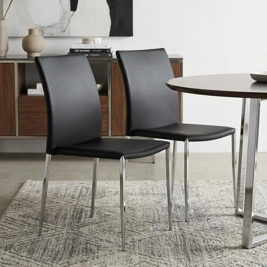 Set of Two Black and Silver Upholstered Faux Leather Dining Side Chairs Homeroots Kitchen & Dining