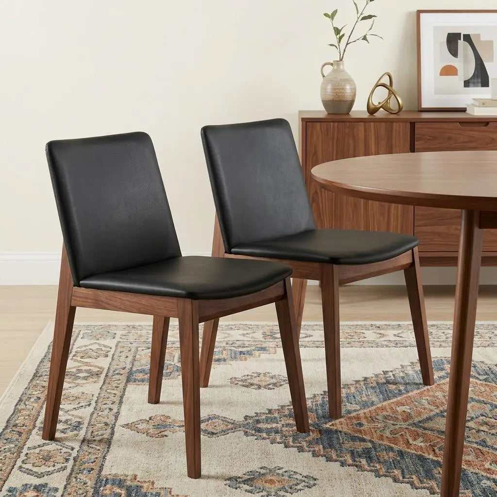Set of Two Black and Walnut Upholstery Dining Side Chairs Homeroots Kitchen & Dining