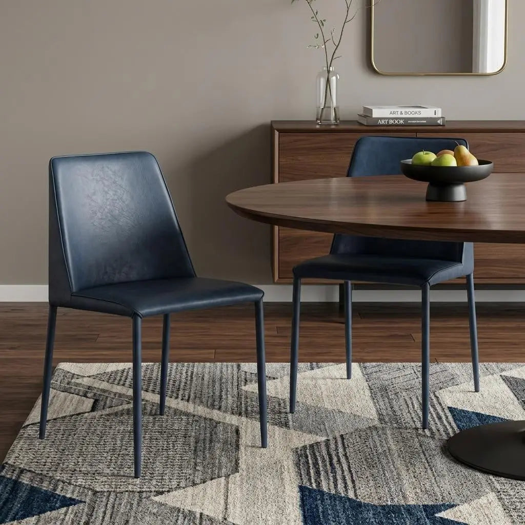 Set of Two Blue Faux Leather Dining Side Chairs Homeroots Kitchen & Dining