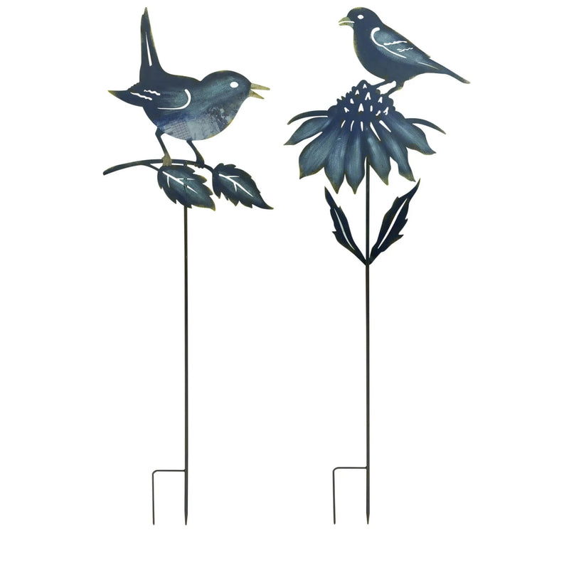 Set of Two Blue Iron Birds Garden Stake Homeroots Outdoor