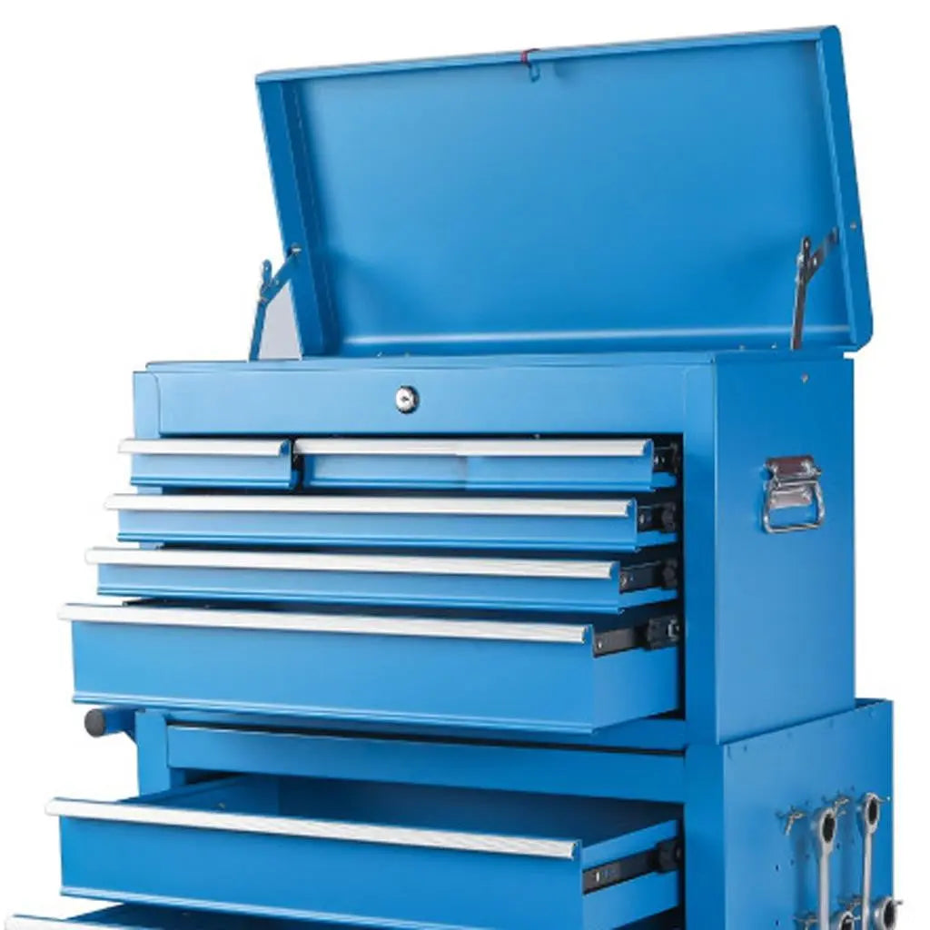 Set of Two Blue Multi-Tier Steel Rolling Cabinet With Lid - GreatEagleInc