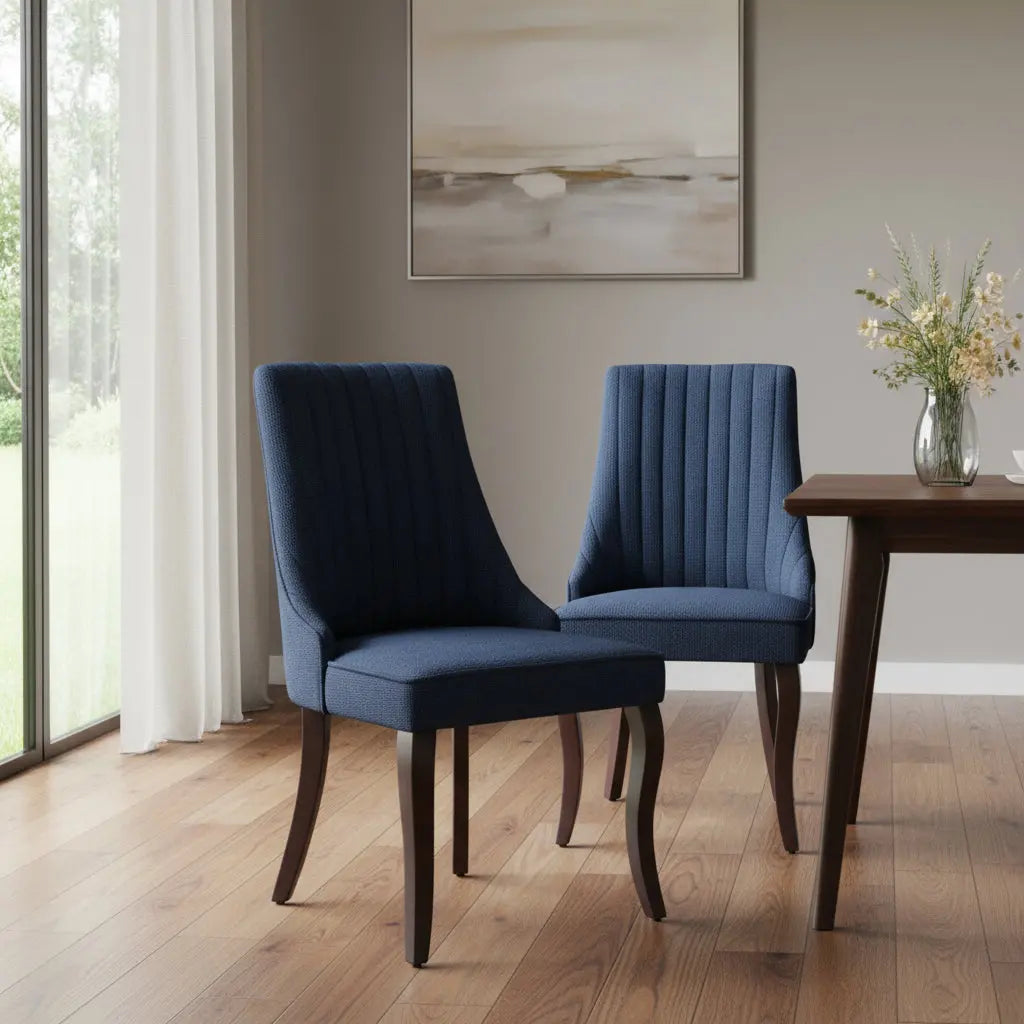 Set of Two Blue and Brown Tufted Dining Side Chairs Homeroots Kitchen & Dining