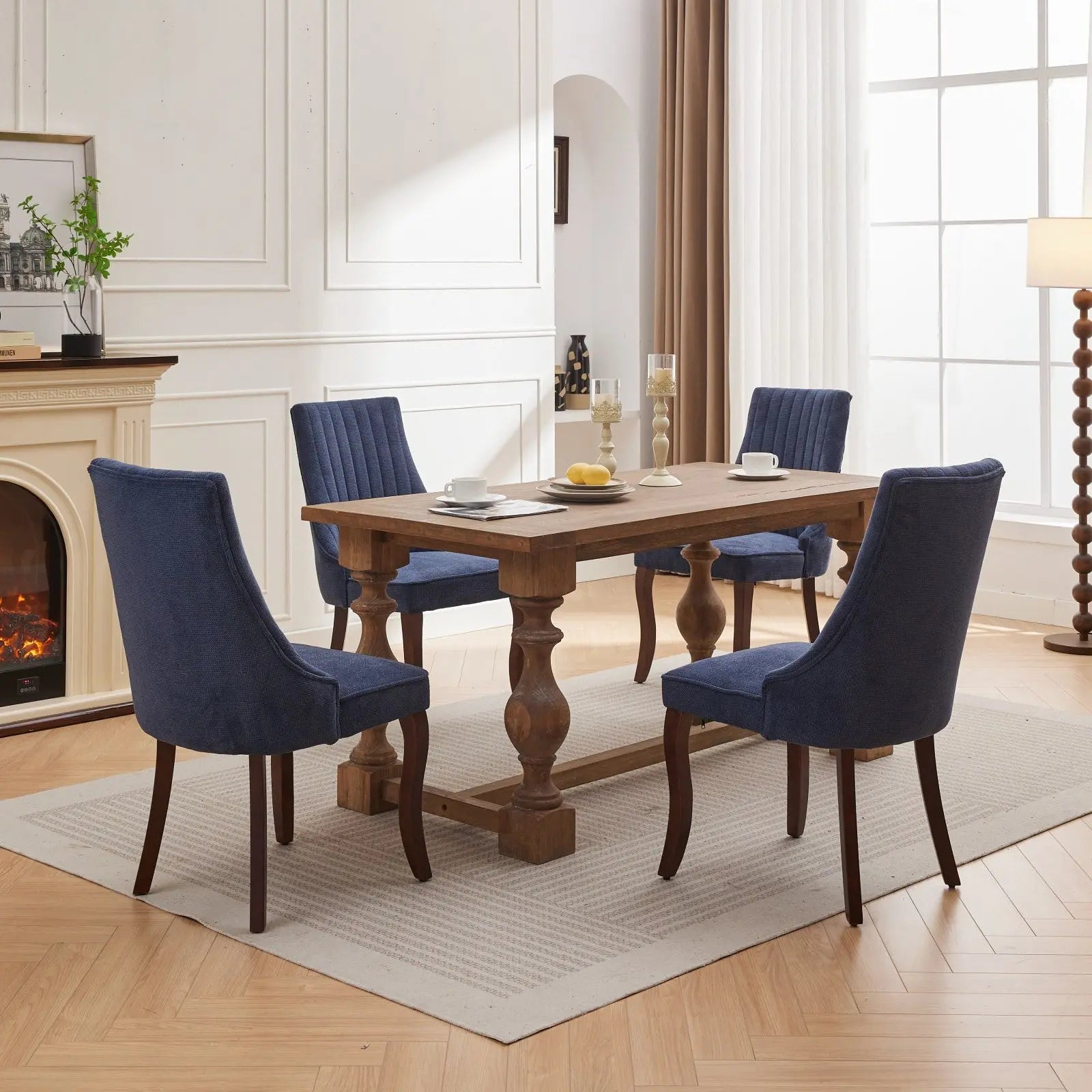 Set of Two Blue and Brown Tufted Dining Side Chairs Homeroots Kitchen & Dining