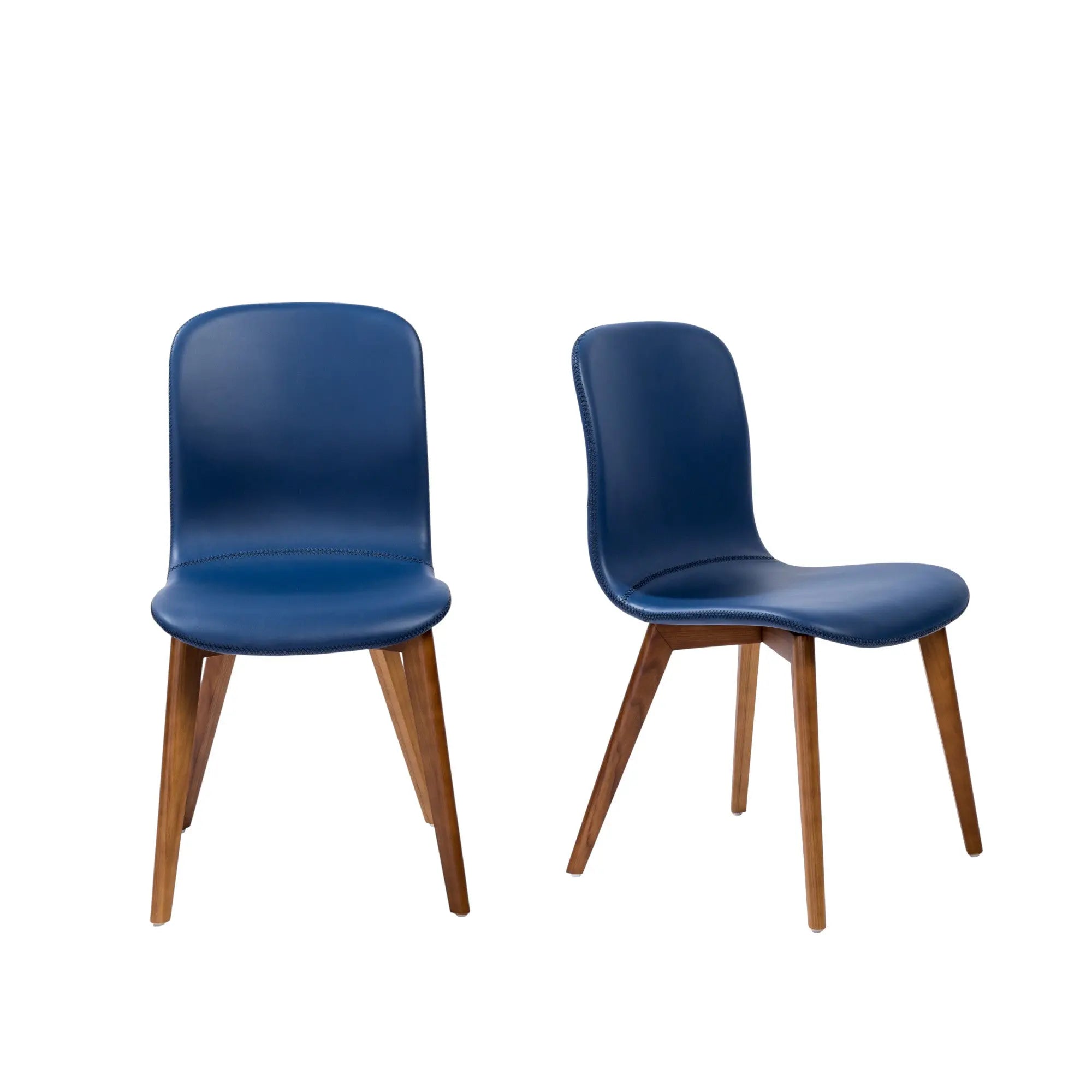 Set of Two Blue and Brown Upholstered Leather Dining Side Chairs Homeroots Kitchen & Dining