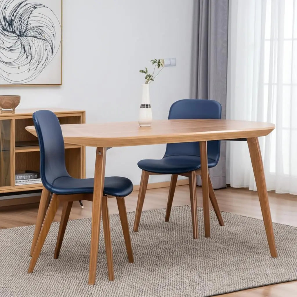Set of Two Blue and Brown Upholstered Leather Dining Side Chairs Homeroots Kitchen & Dining