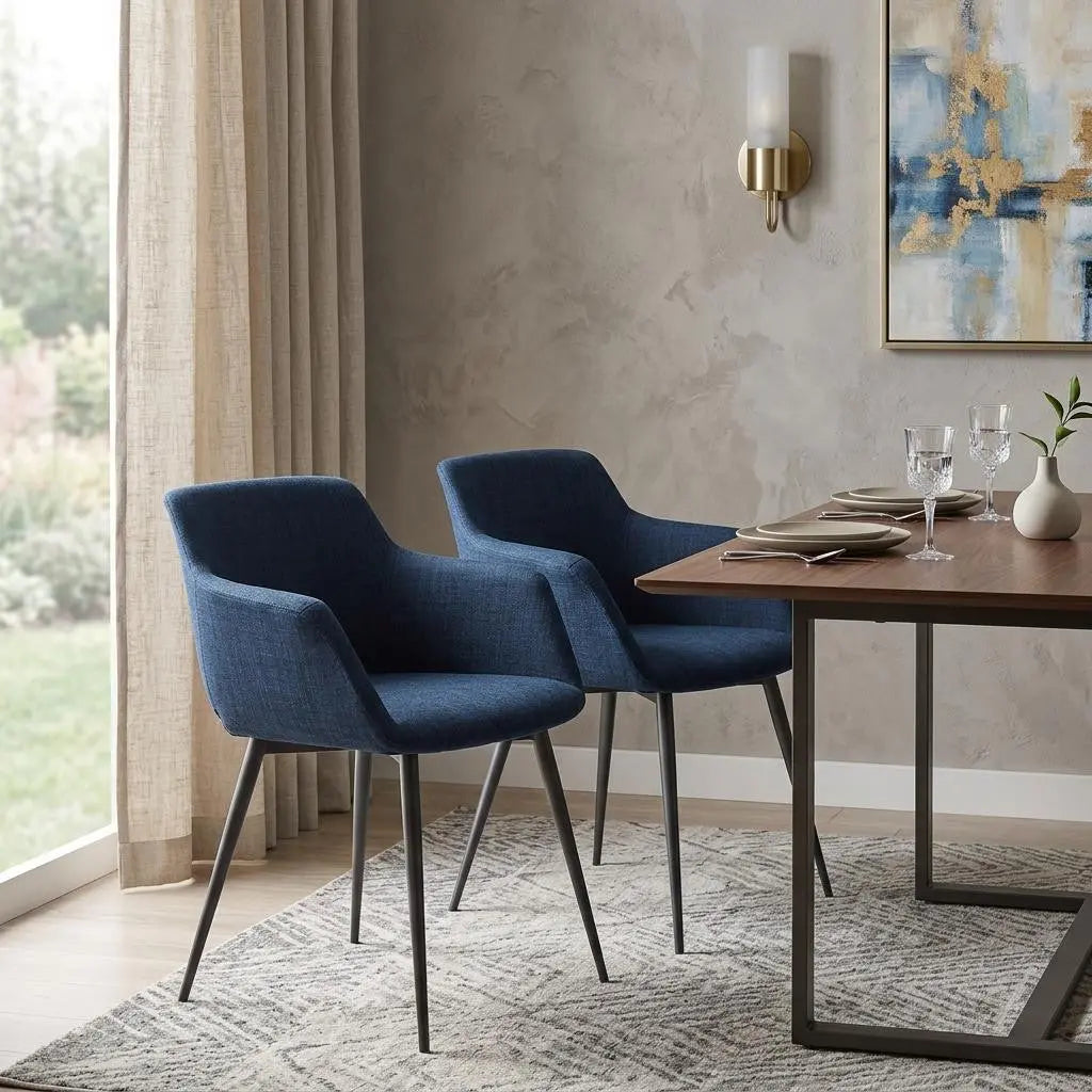 Set of Two Blue and Silver Fabric Dining Arm Chairs Homeroots Kitchen & Dining