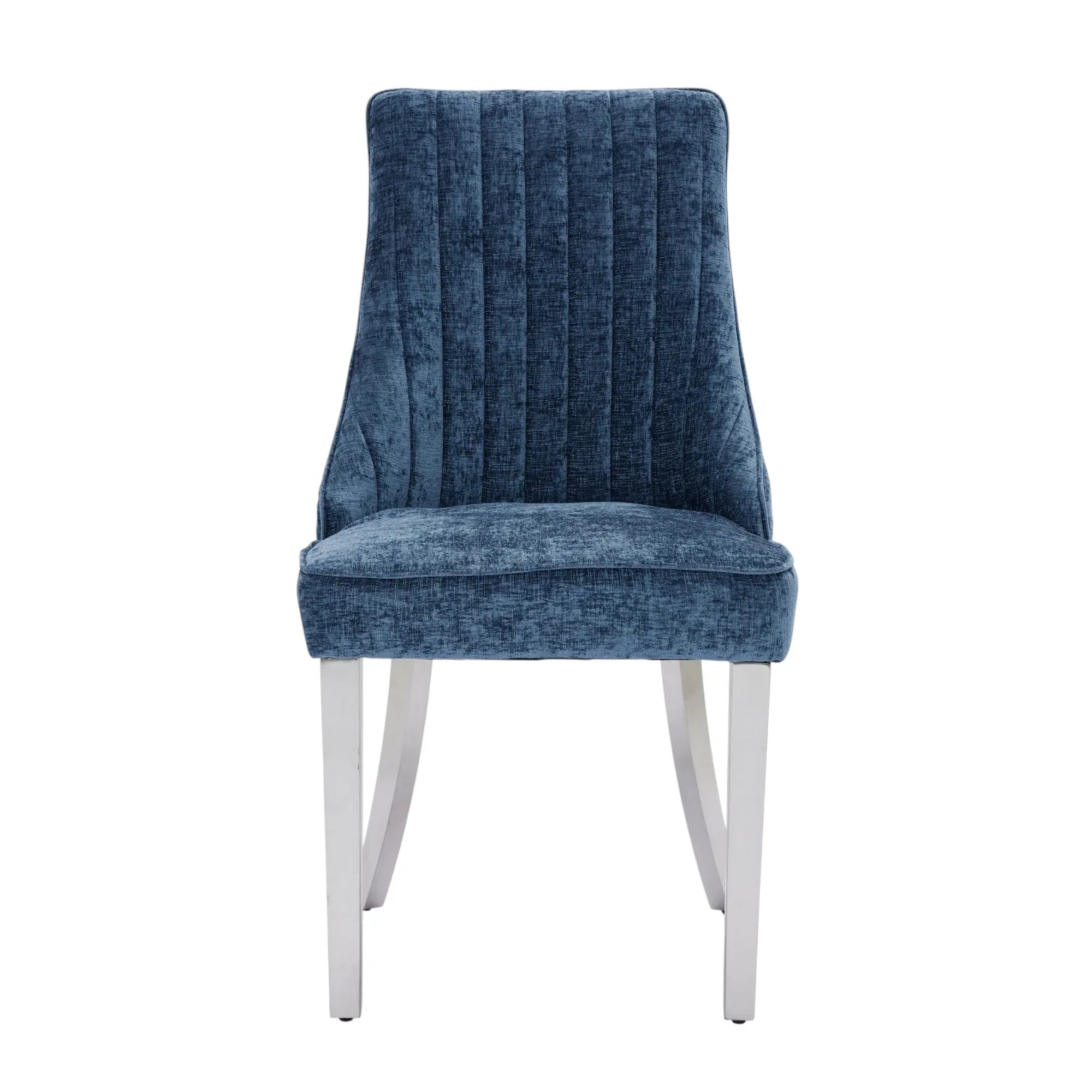 Set of Two Blue and Silver Tufted Stainless Steel Dining Side Chairs Homeroots Kitchen & Dining