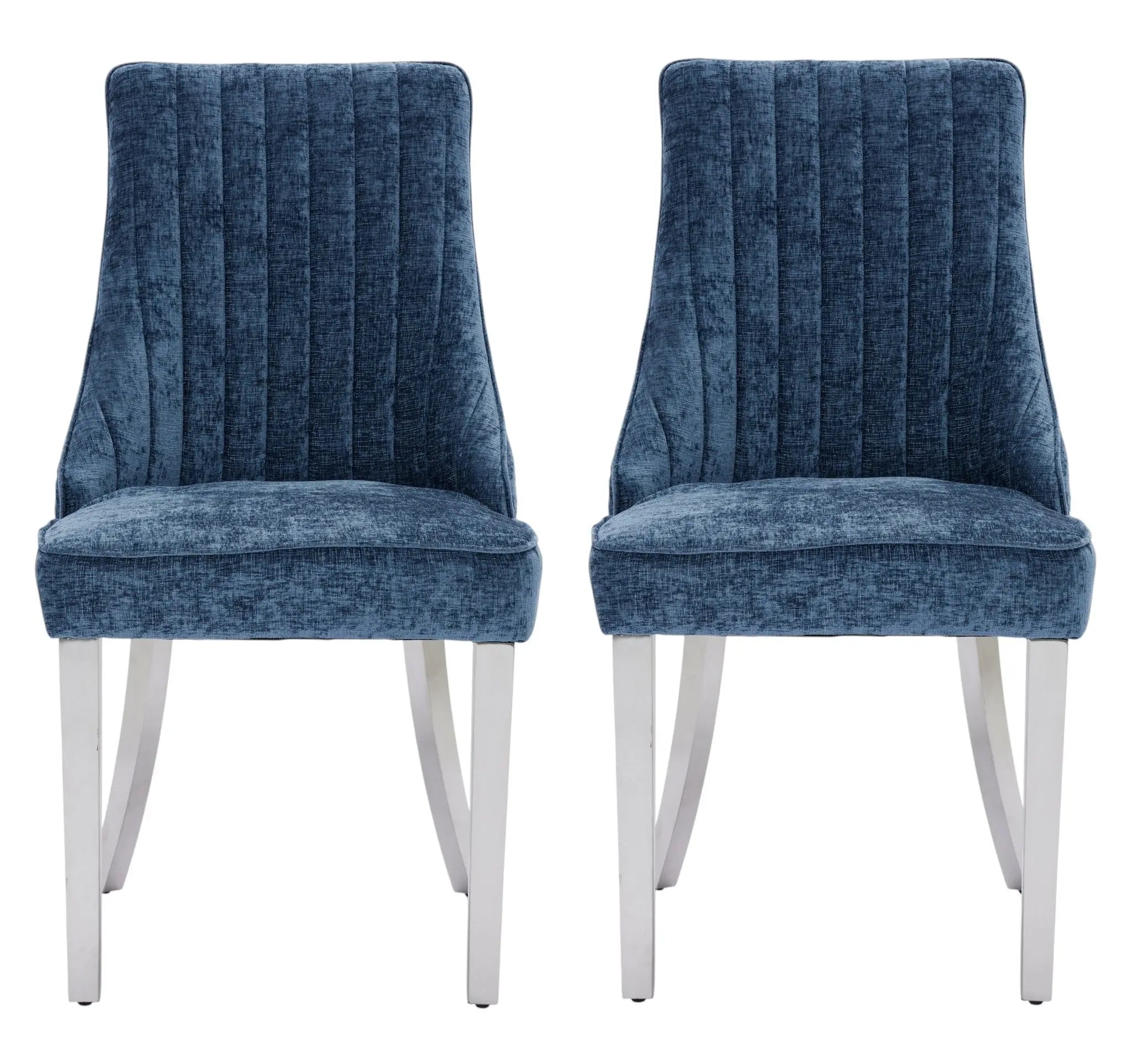 Set of Two Blue and Silver Tufted Stainless Steel Dining Side Chairs Homeroots Kitchen & Dining